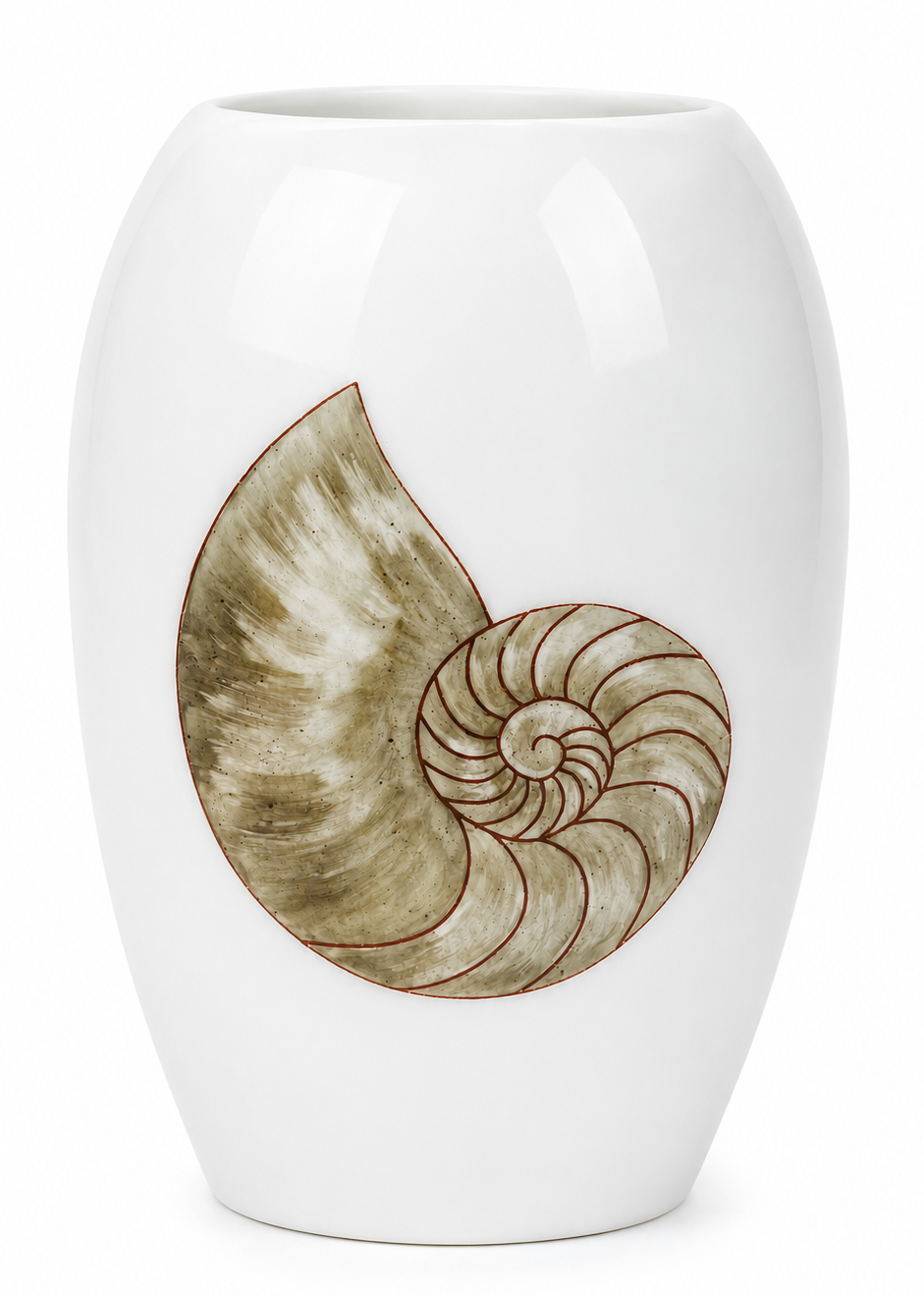 Hand-Painted Nautilus Shell Porcelain Vase | Coastal Beach House Décor