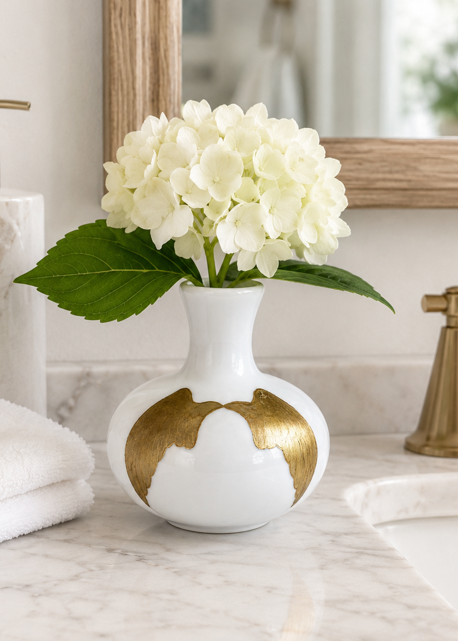 Hand-Painted Gold Angel Wings Porcelain Bud Vase