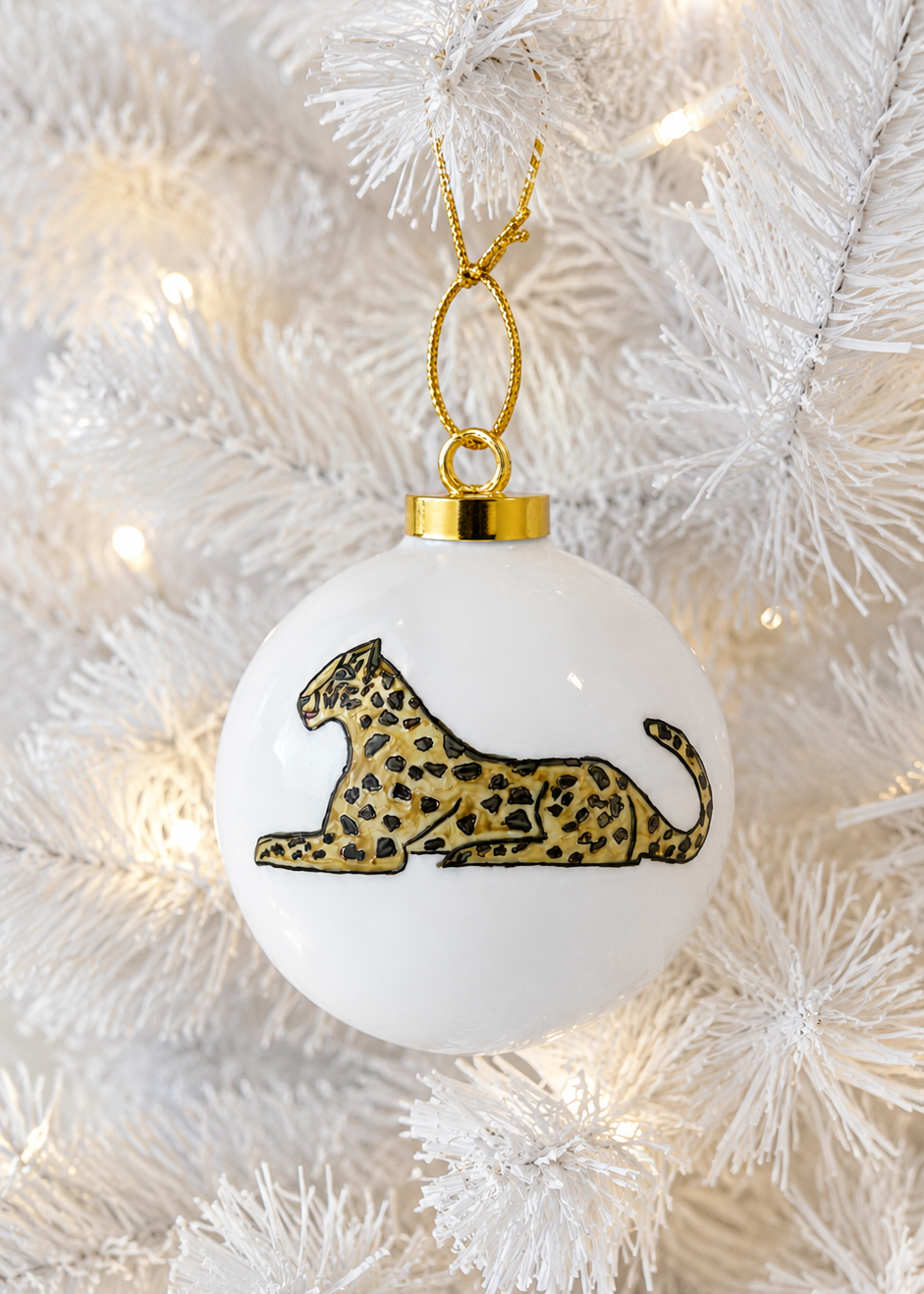 Hand-Painted Jaguar Porcelain Christmas Ornament