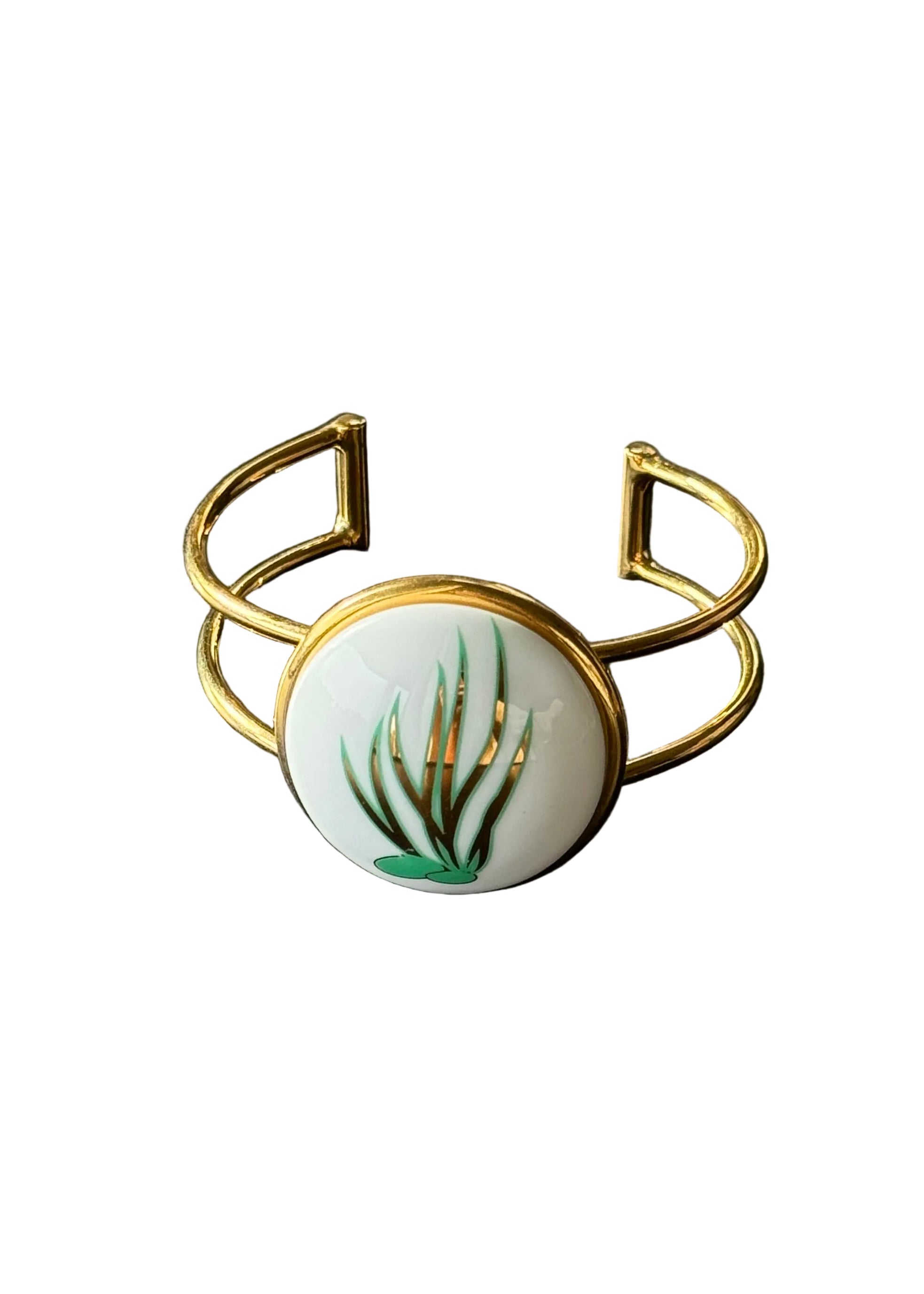 Coral Porcelain Pendant Gold Wrap Bracelet