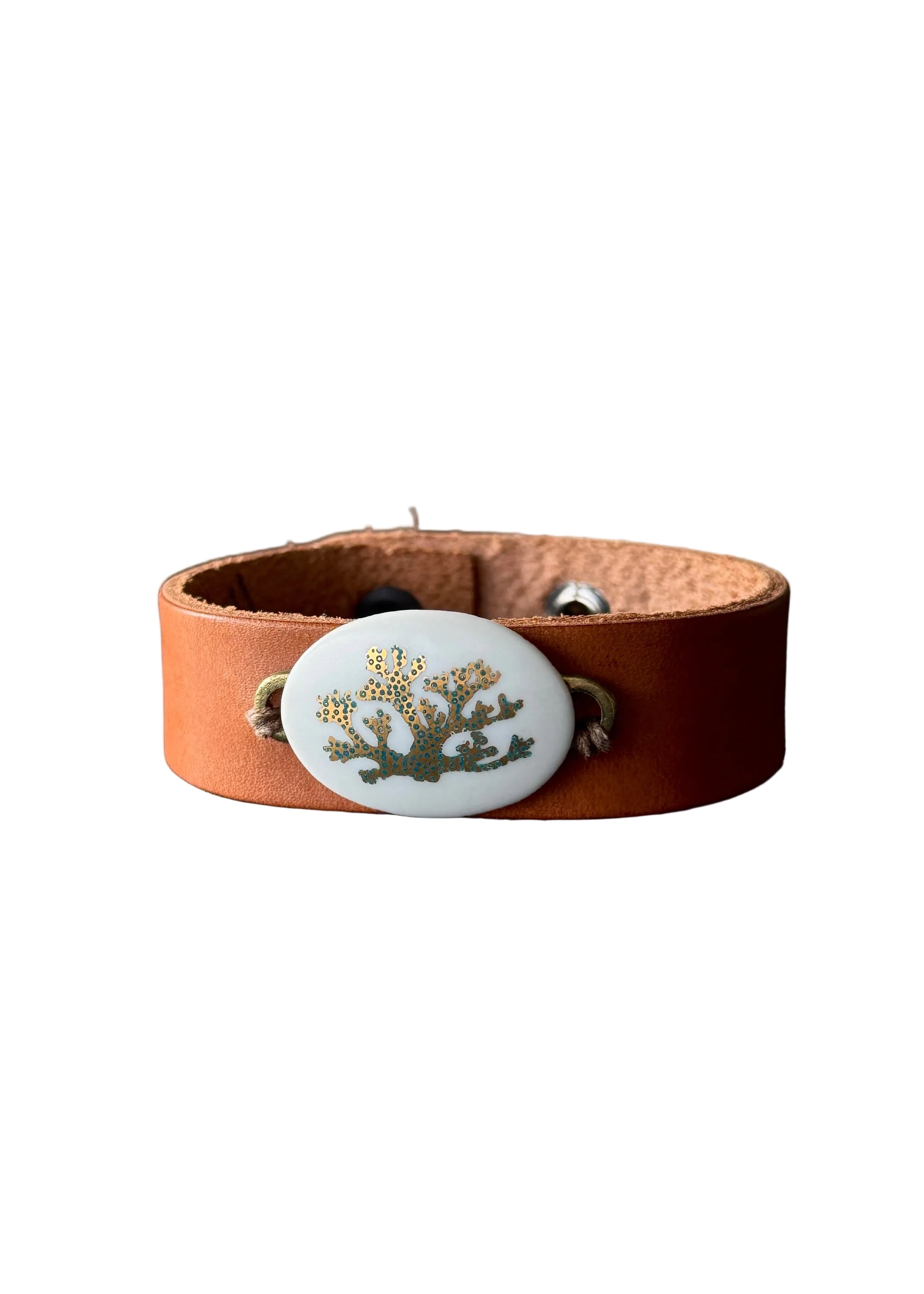 Coastal Coral Pendant on a Leather Wrap Bracelet