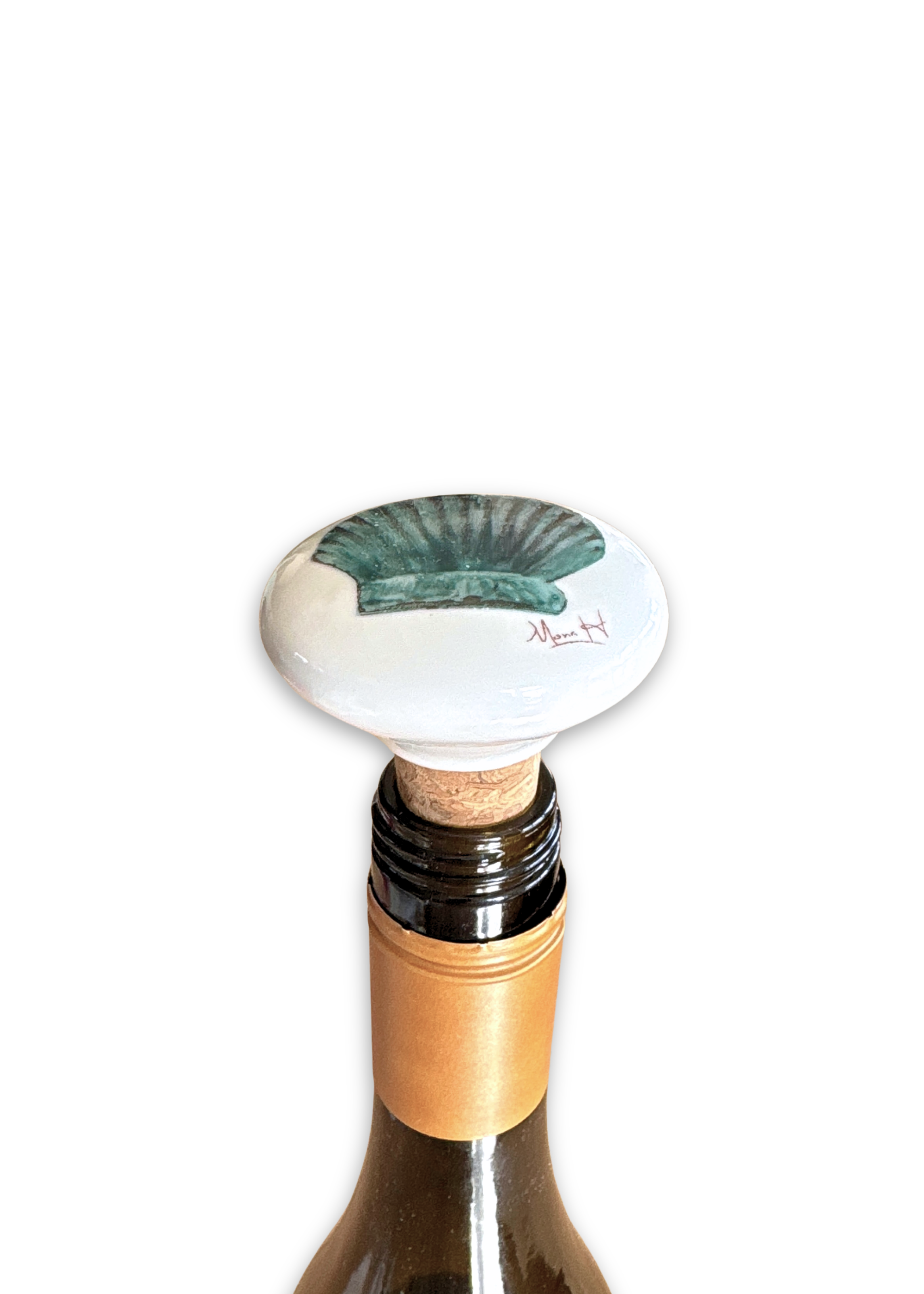 Shell Painted on a Ceramic Porcelain Wine Cork Stopper Barware
