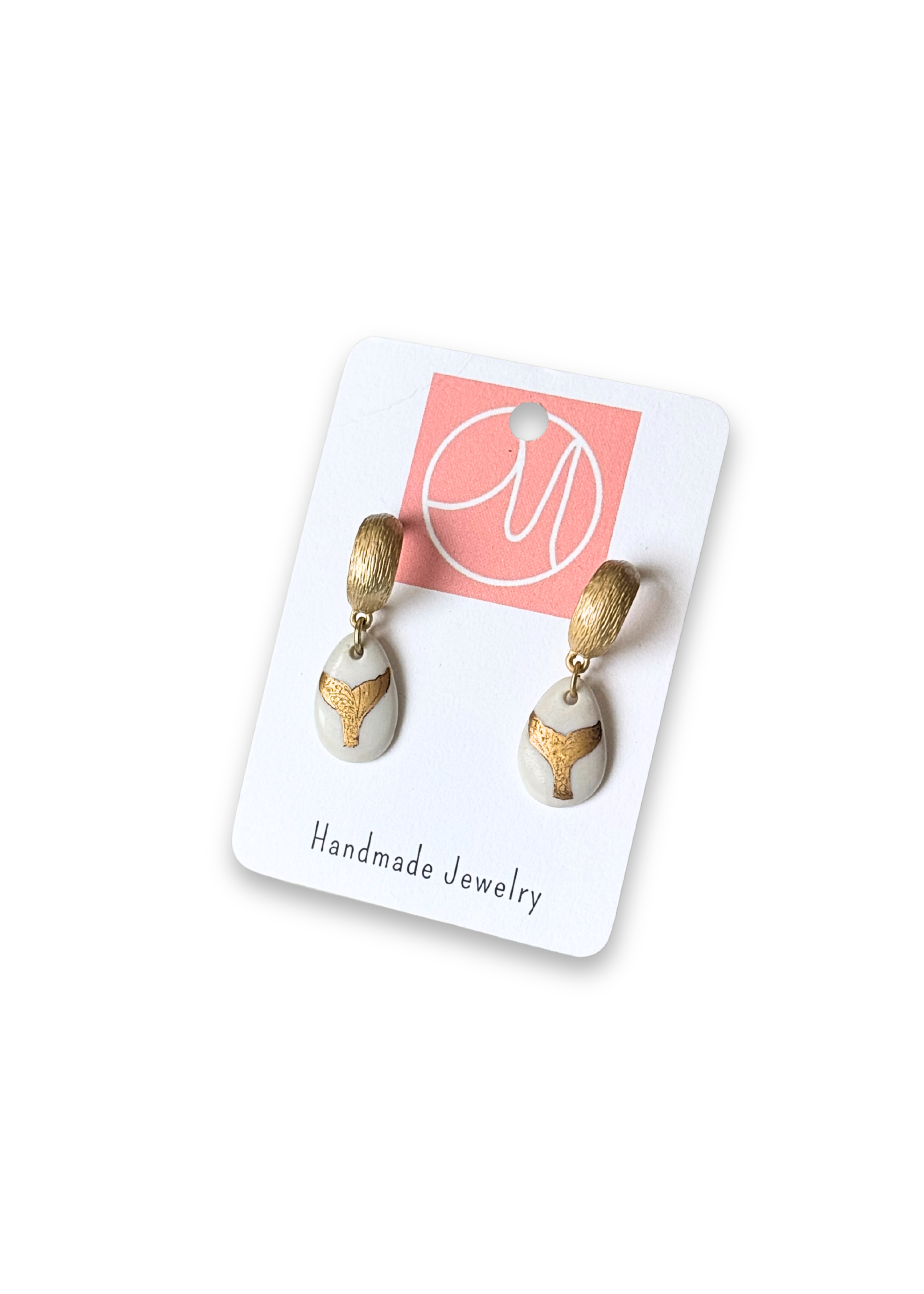 Gold Whale Tale Porcelain Earrings
