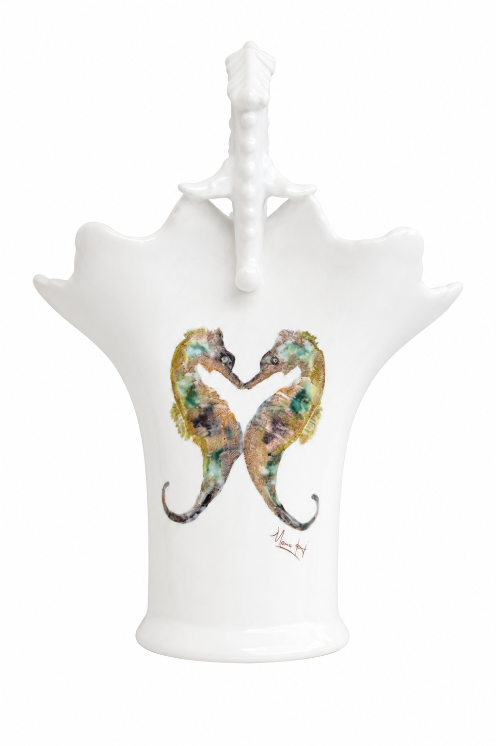 Seahorse Porcelain Vase – Hand-Painted Coastal Statement Piece