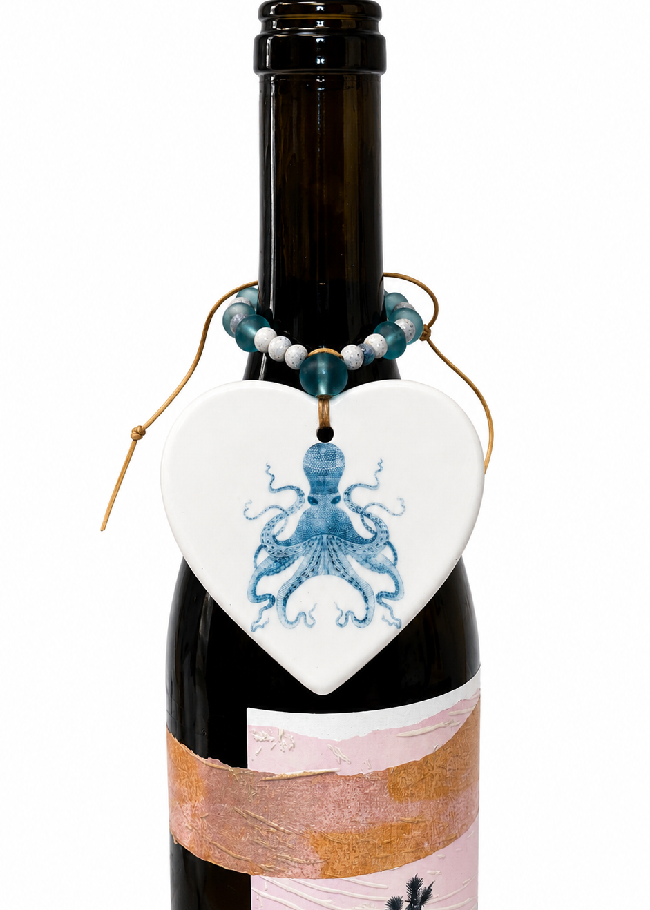 Blue Octopus Porcelain Wine Bottle Gift Tag