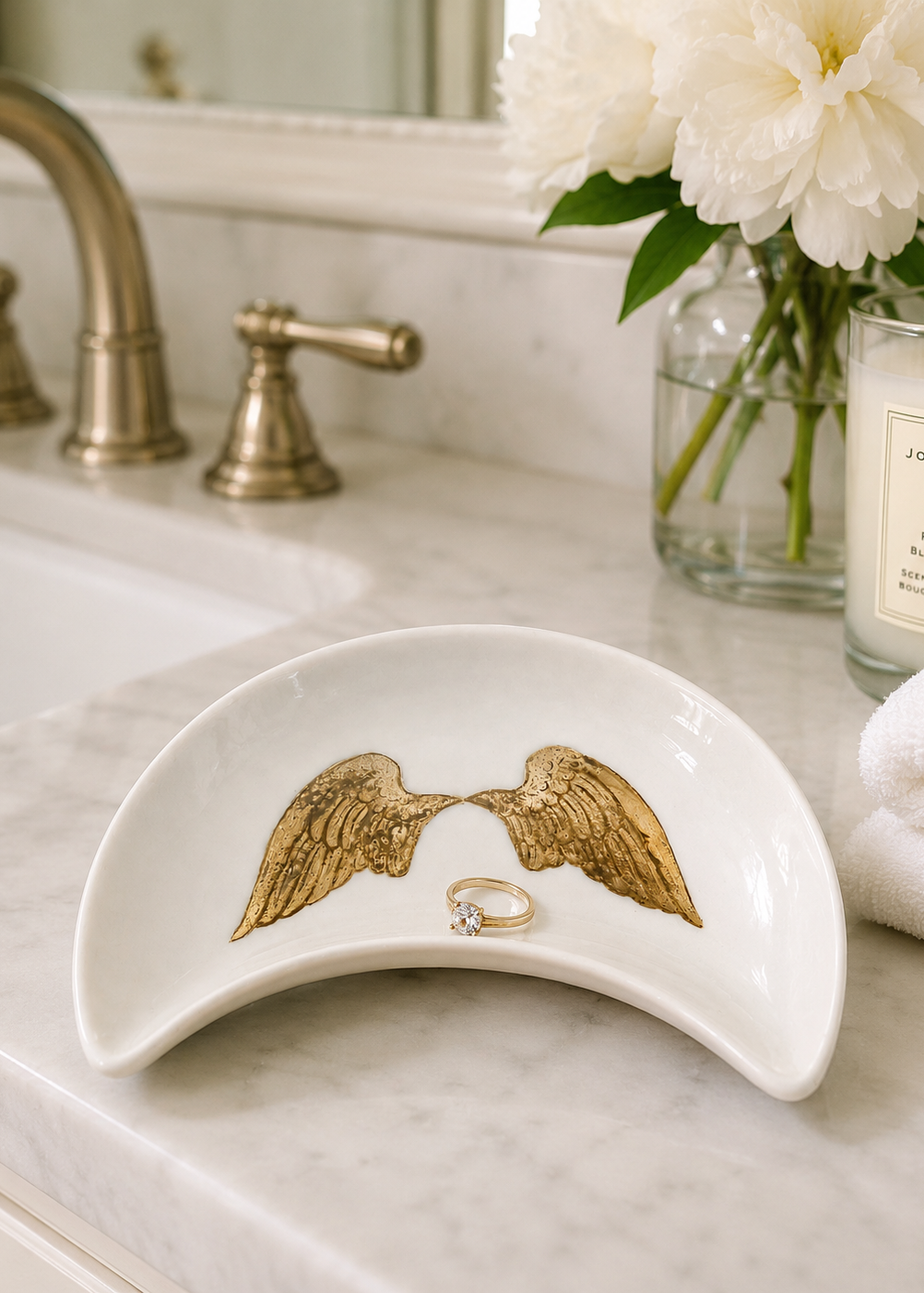 Hand-Painted Angel Wings Porcelain Ring Dish