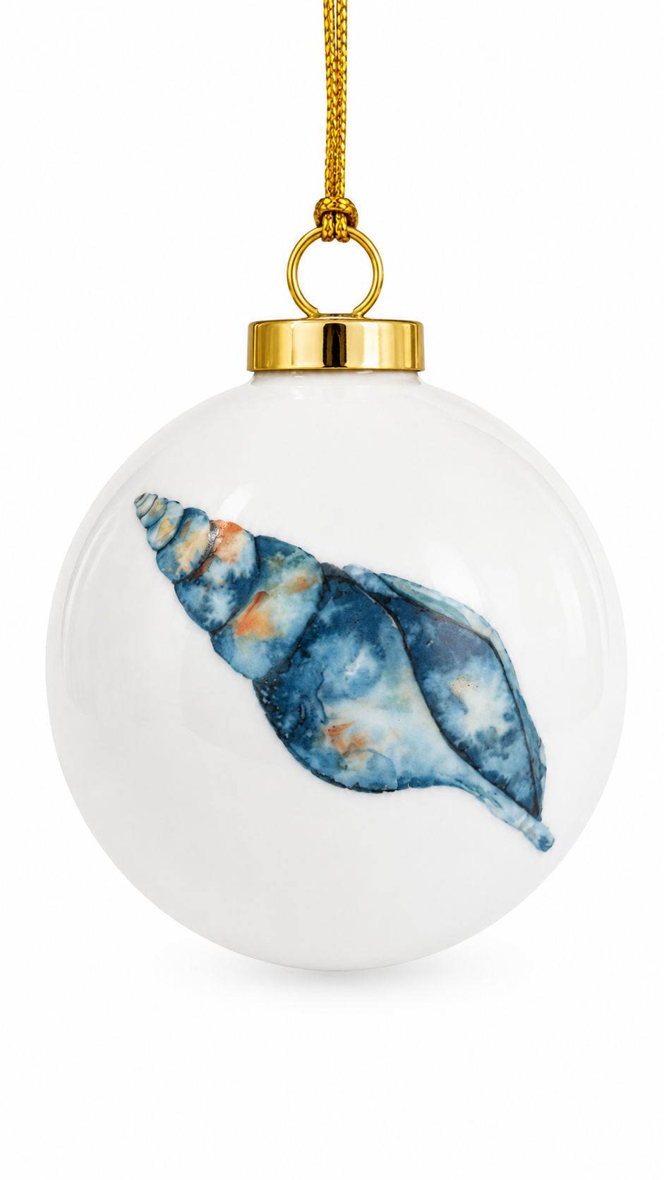 Hand-Painted Blue Conch Shell Porcelain Ornament
