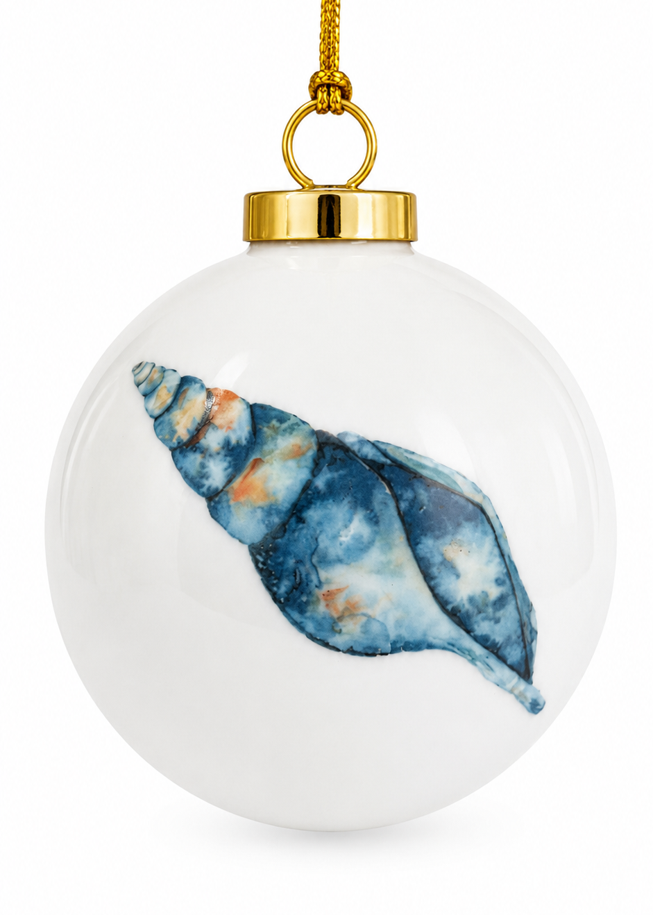 Hand-Painted Blue Conch Shell Porcelain Ornament