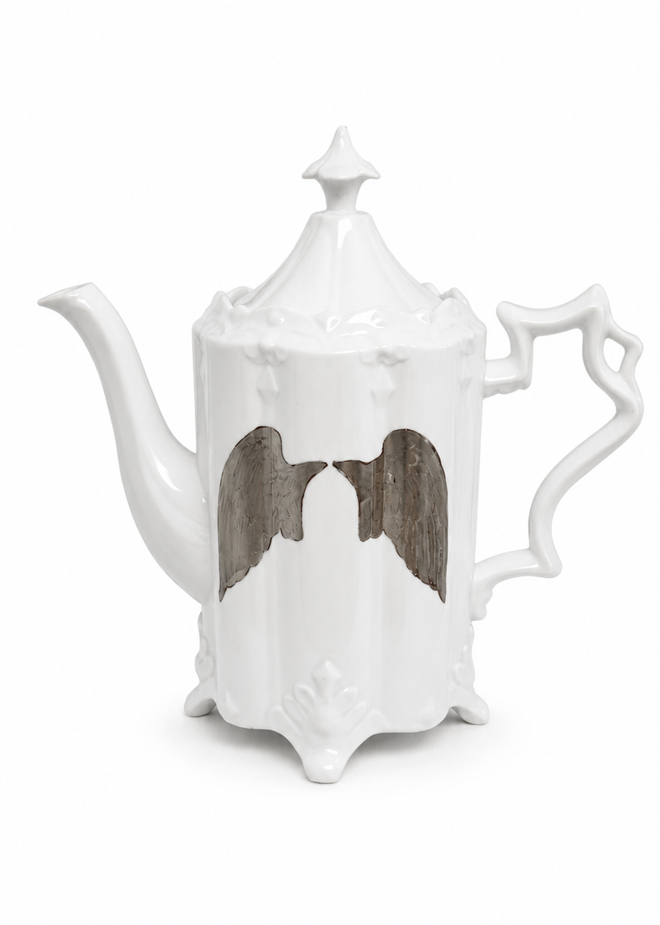 Hand-Painted Angel Wing Porcelain Teapot