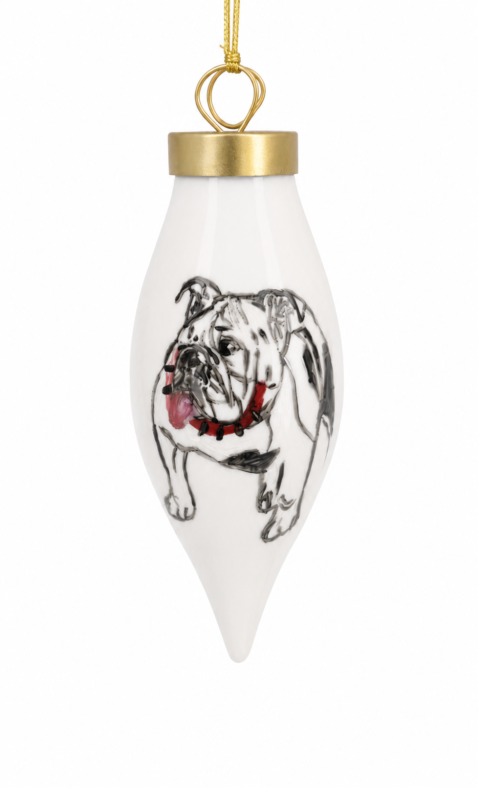 Hand-Painted Bulldog Porcelain Christmas Ornament
