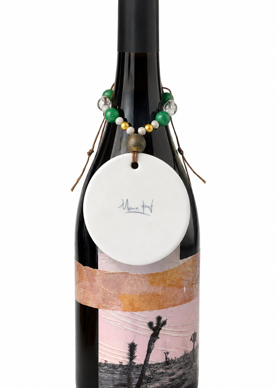 Hand-Painted Four-Leaf Clover Porcelain Wine Bottle Tag
