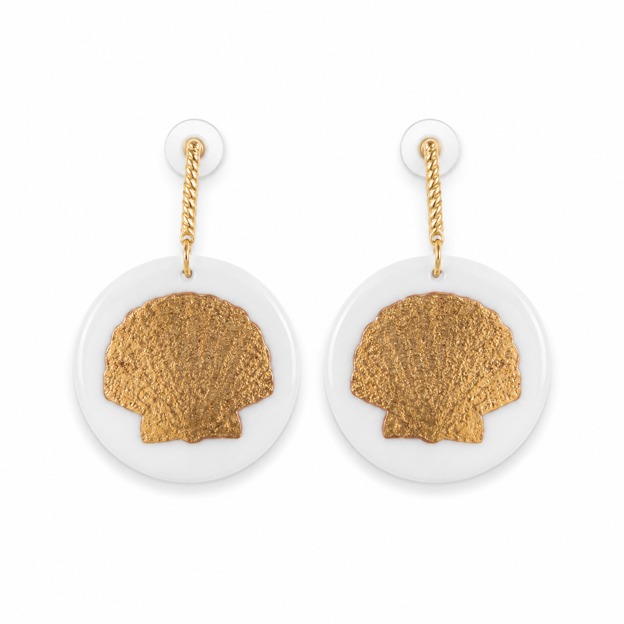 Hand-Painted Gold Seashell Porcelain Earrings | Coastal Statement Earrings