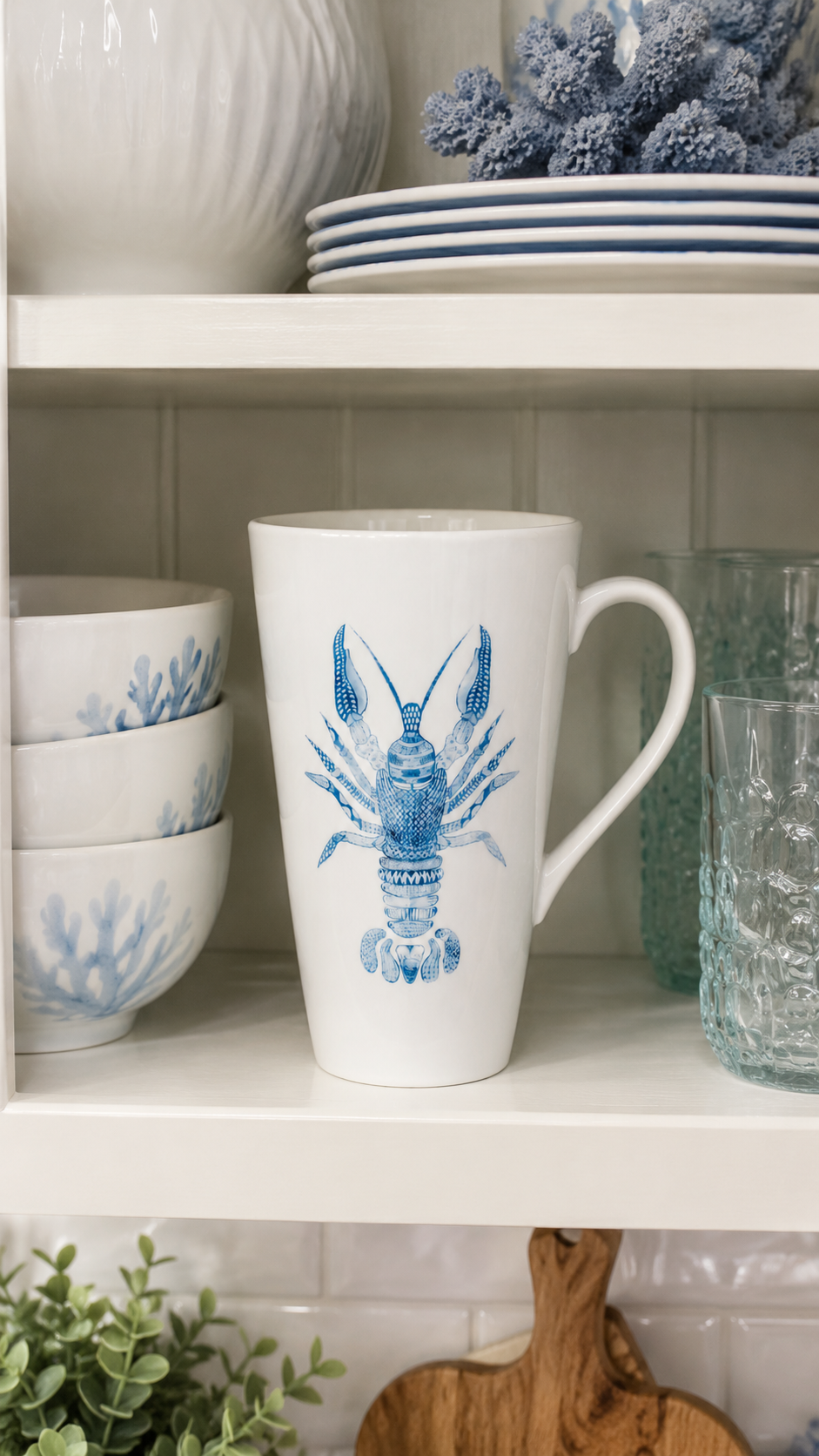 Hand-Painted Blue Lobster Porcelain Mug