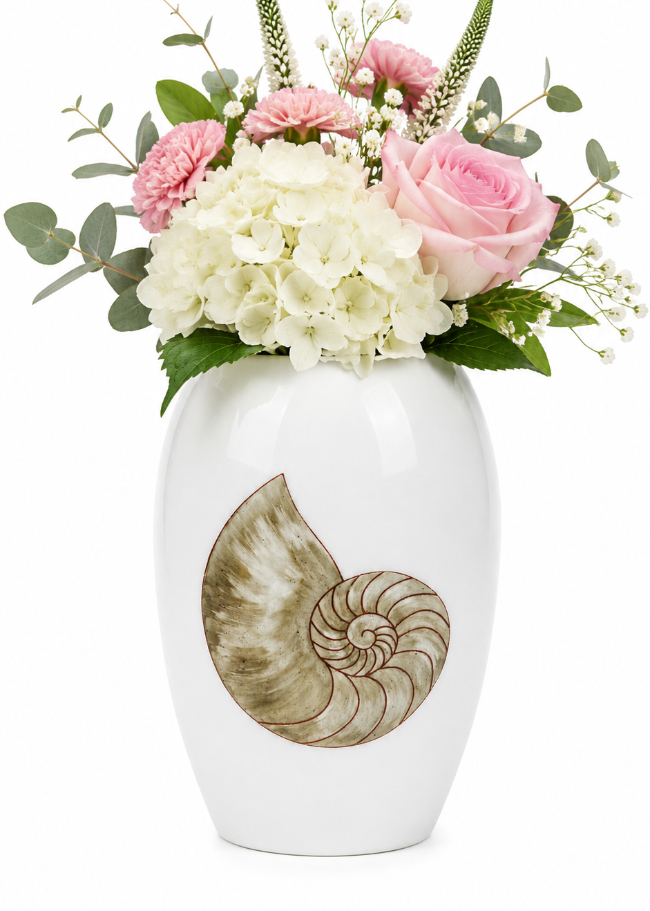 Hand-Painted Nautilus Shell Porcelain Vase | Coastal Beach House Décor