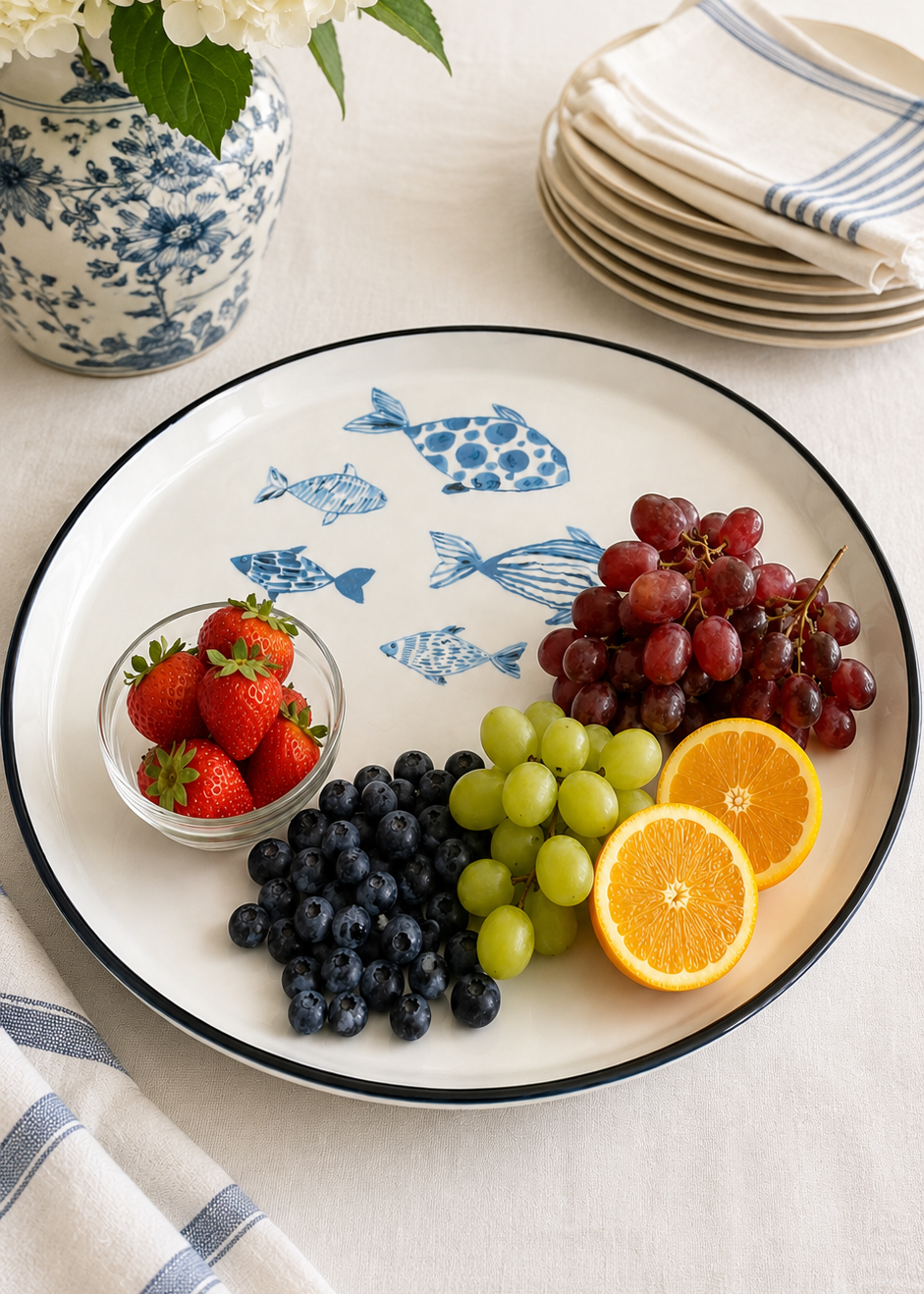 Coastal Hand Painted Fish Porcelain Serving Plate