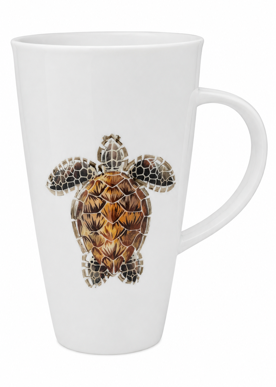 Hand-Painted Sea Turtle Latte Mug in a Coastal Kitchen