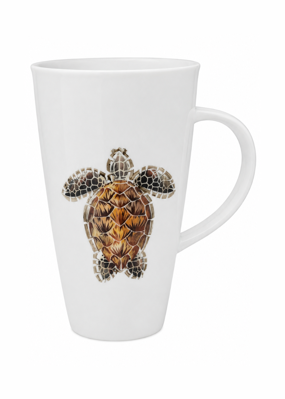 Hand-Painted Sea Turtle Latte Mug in a Coastal Kitchen