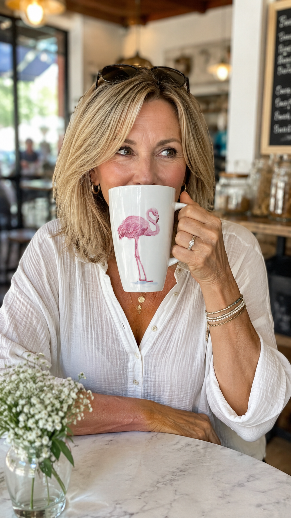 Hand-Painted Pink Flamingo Porcelain Coffee Mug
