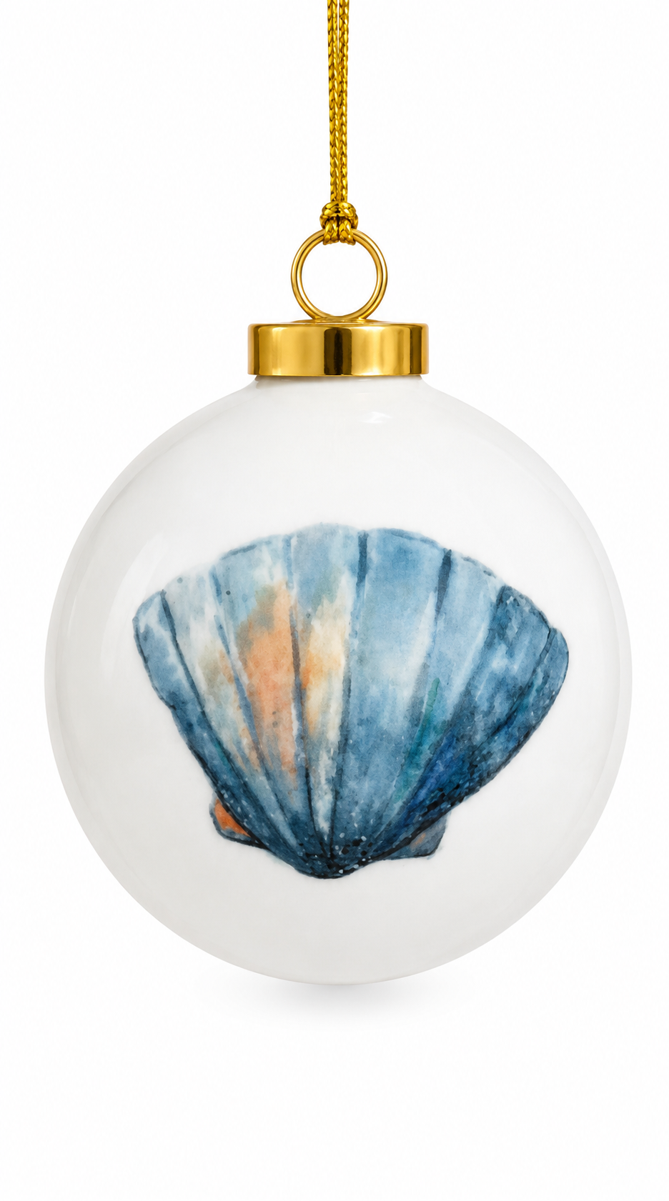 Hand-Painted Blue Seashell Porcelain Ornament