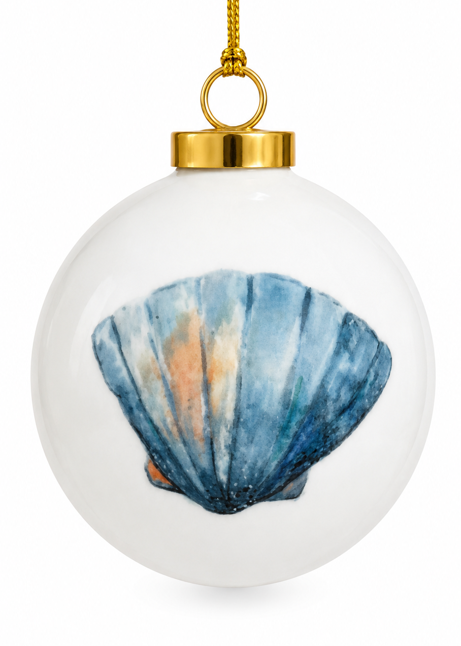 Hand-Painted Blue Seashell Porcelain Ornament