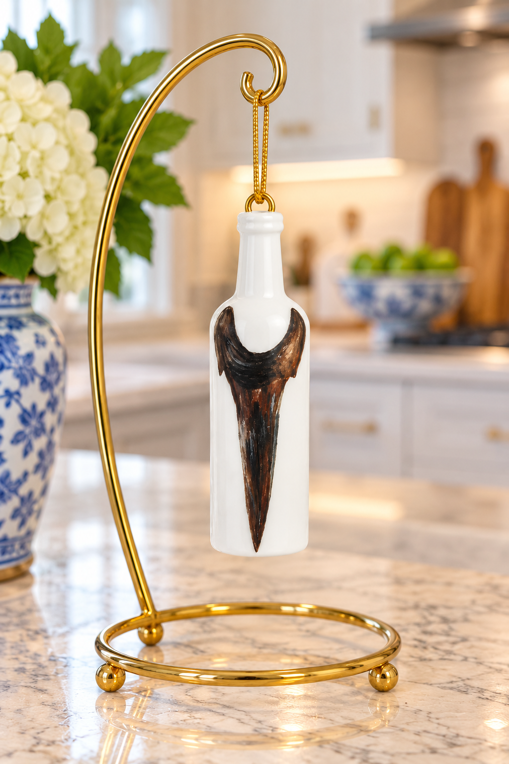 Hand-Painted Shark Tooth Teardrop Porcelain Ornament