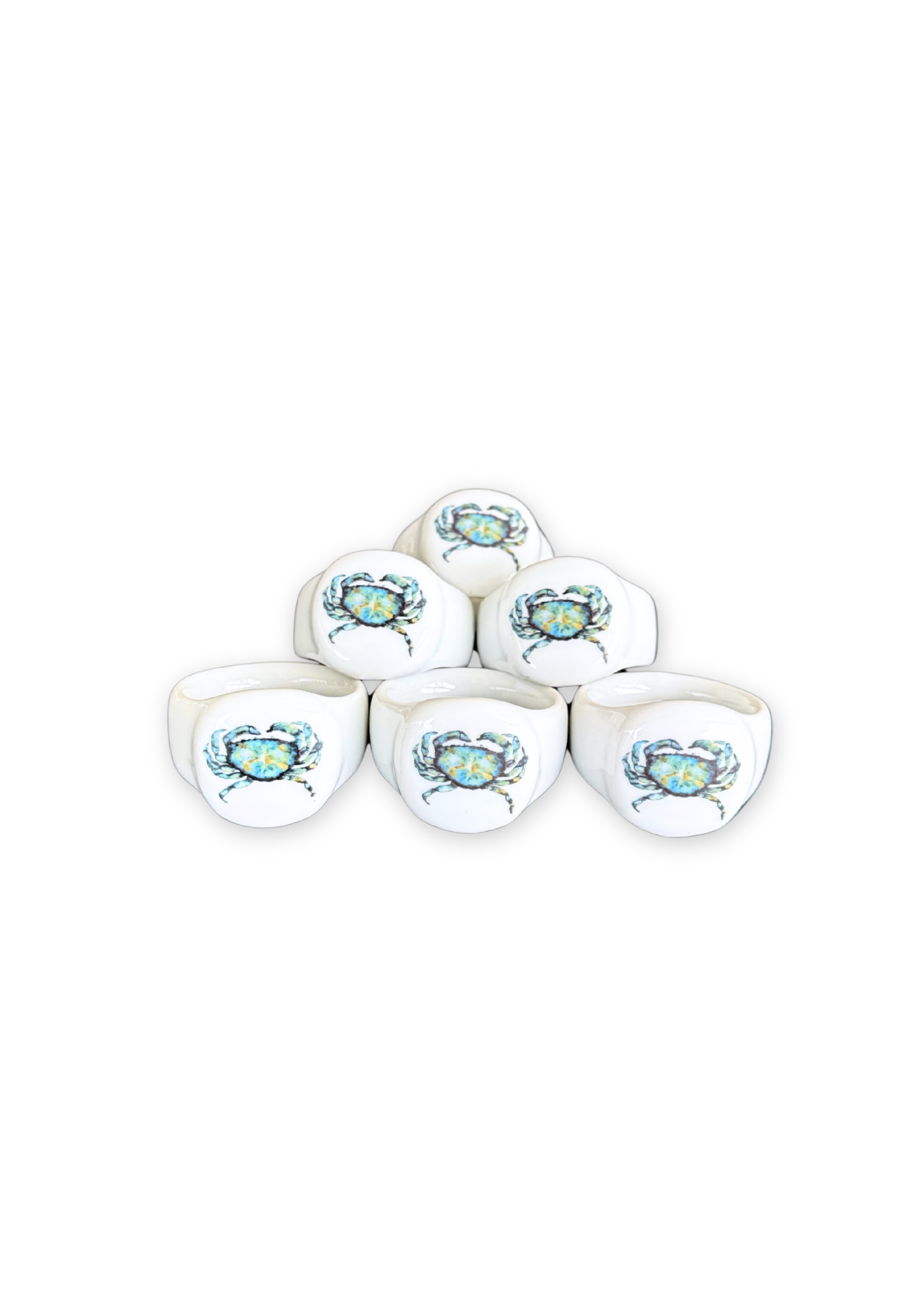 Coastal Crab Porcelain Napkin Rings Set of 6