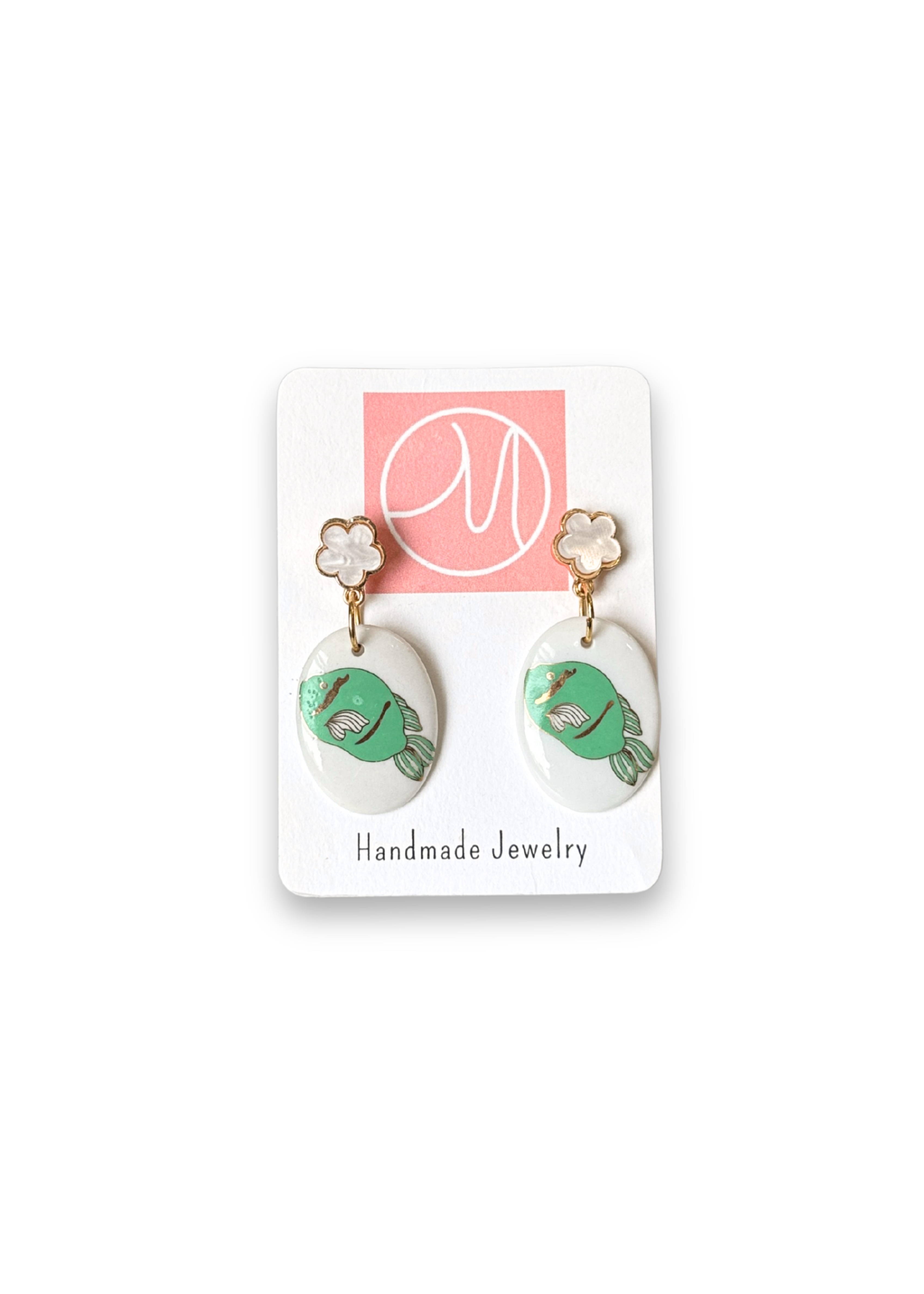 Green Fish Porcelain Drop Earrings