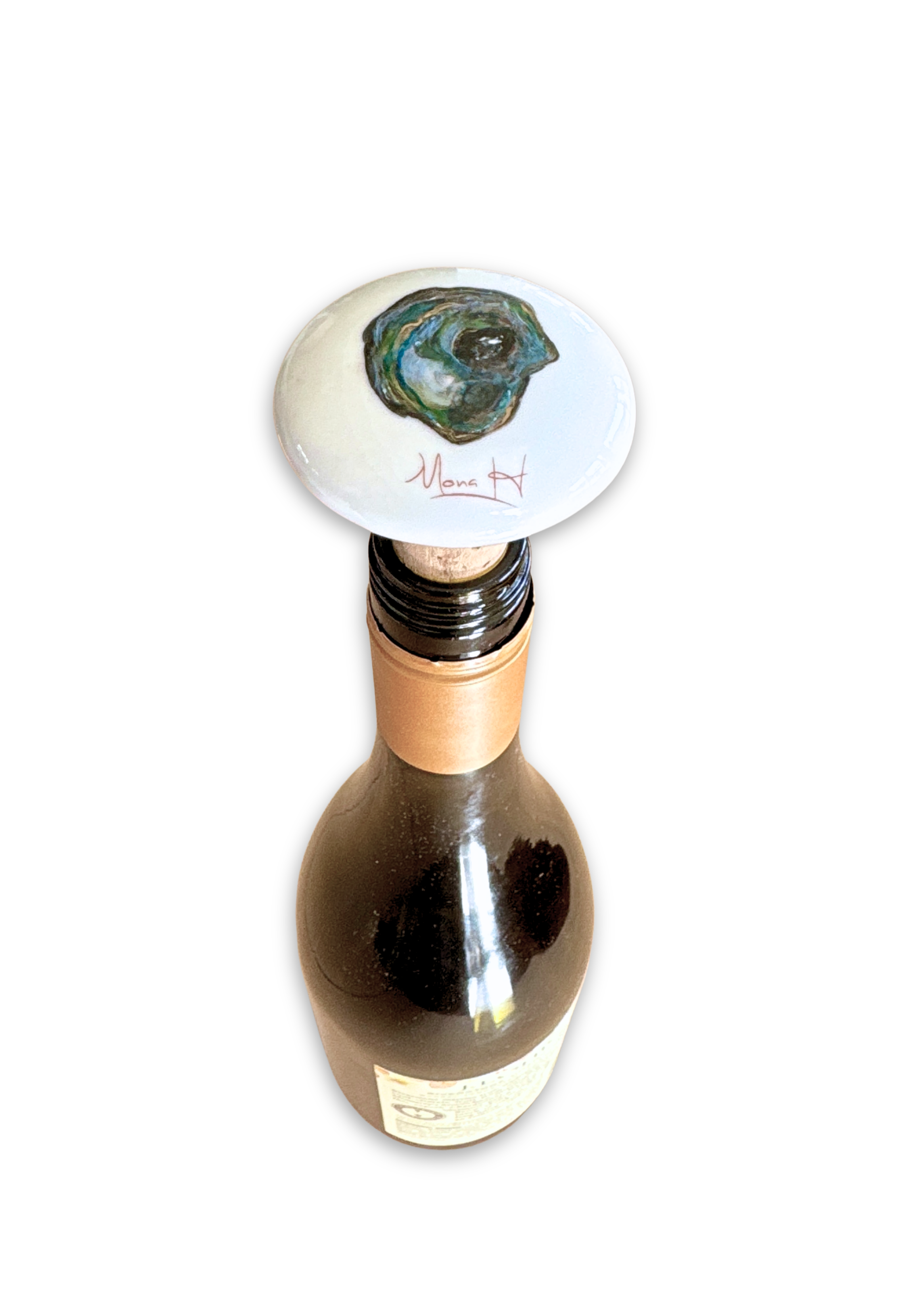 Oyster Painted on a Porcelain Ceramic Wine Cork Stopper Barware
