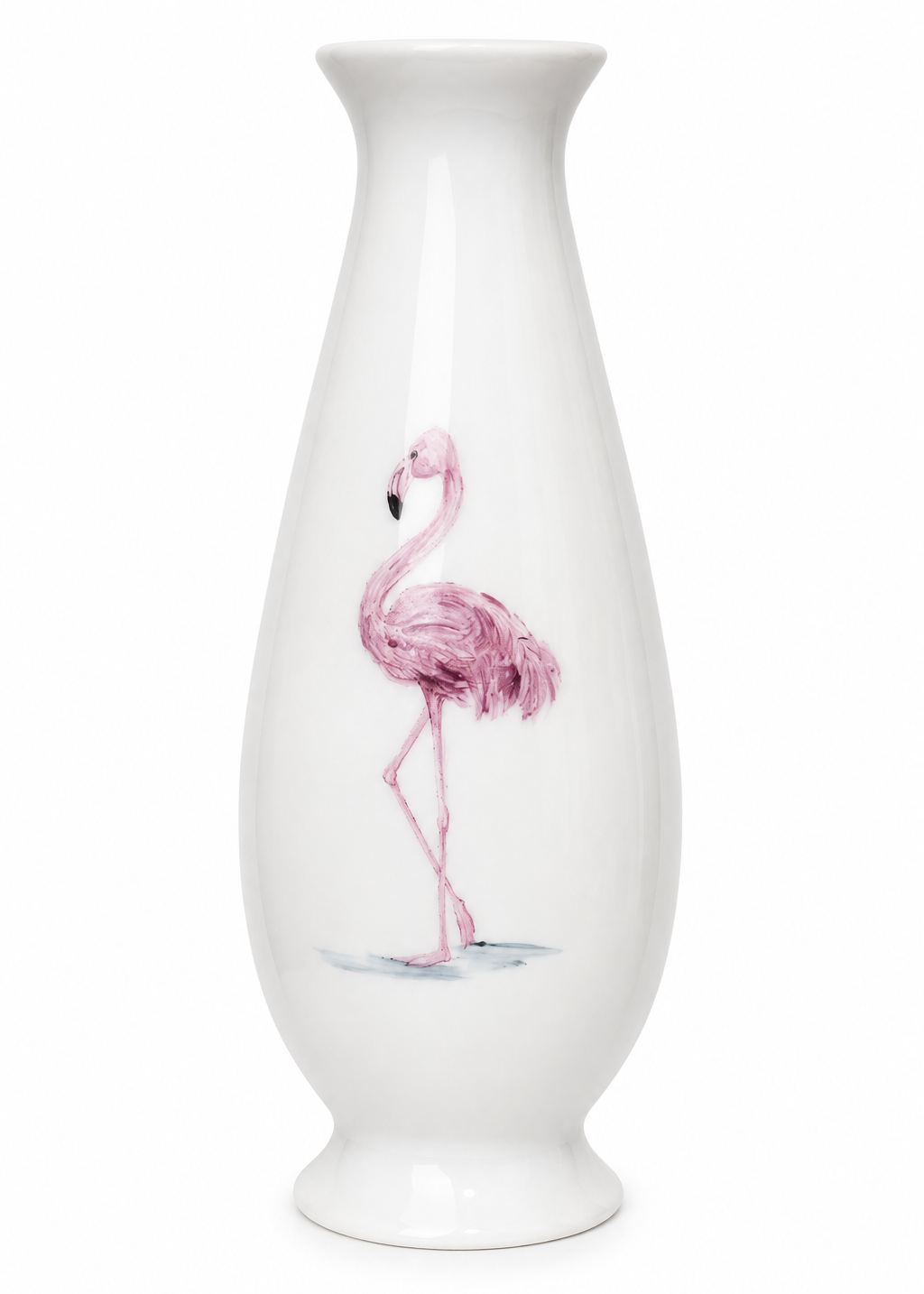 Hand-Painted Flamingo Porcelain Bud Vase with Blush Rose