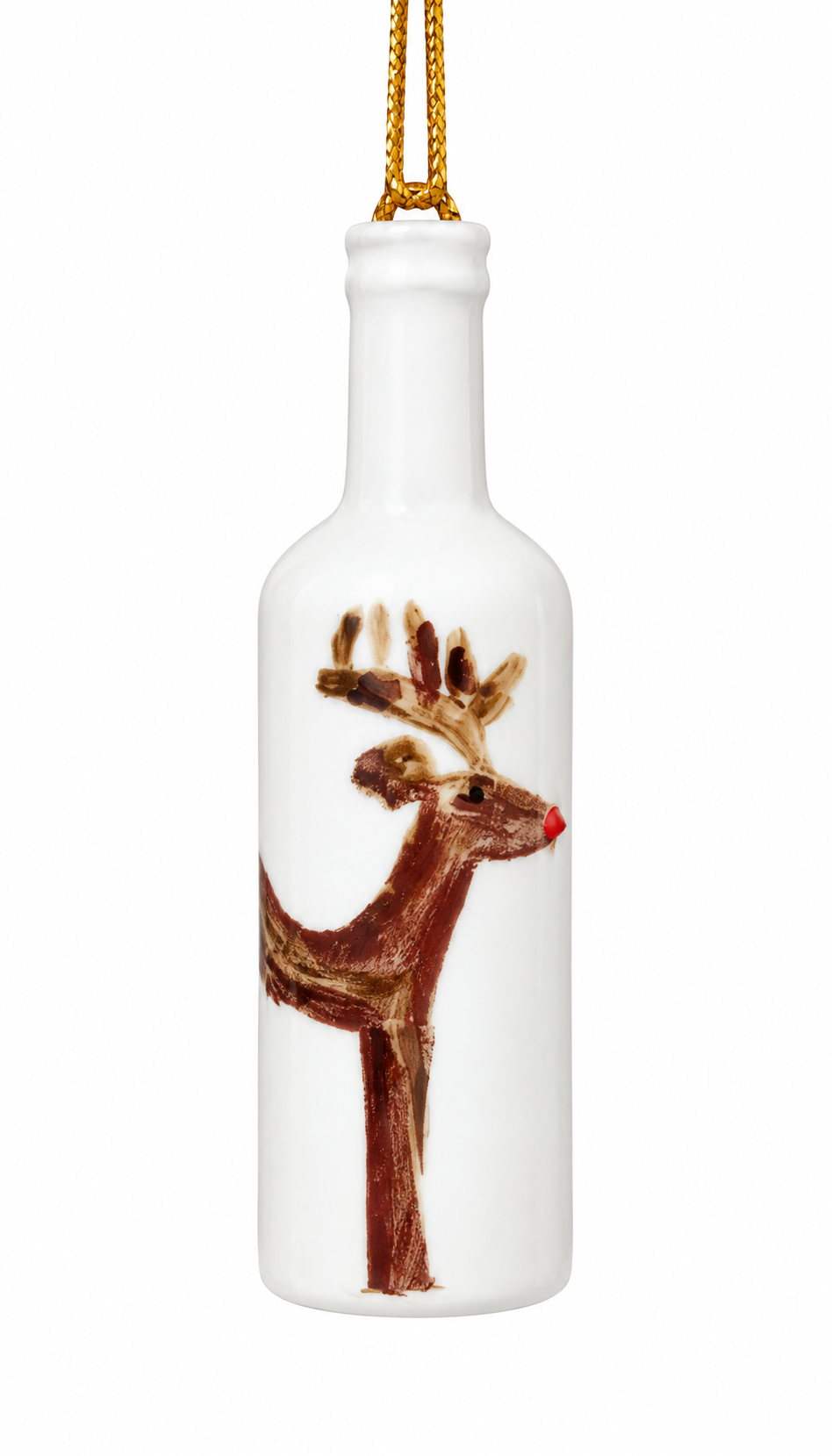 Hand-Painted Rudolph Reindeer Porcelain Bottle Ornament