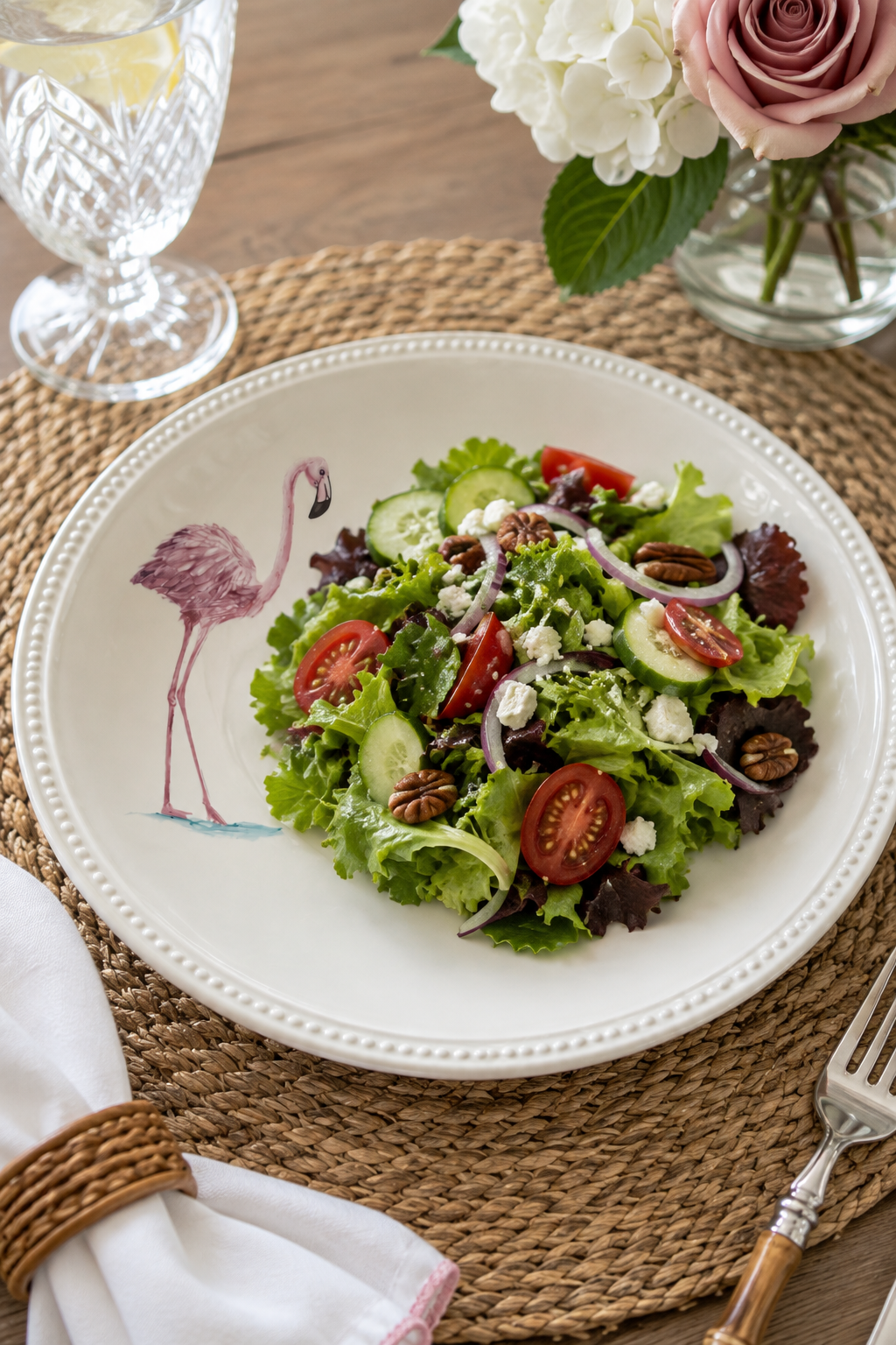 Hand-Painted Flamingo Porcelain Dinner Plate