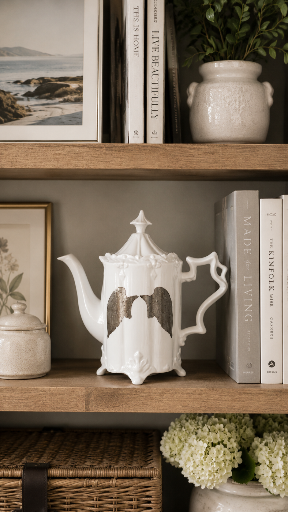 Hand-Painted Angel Wing Porcelain Teapot