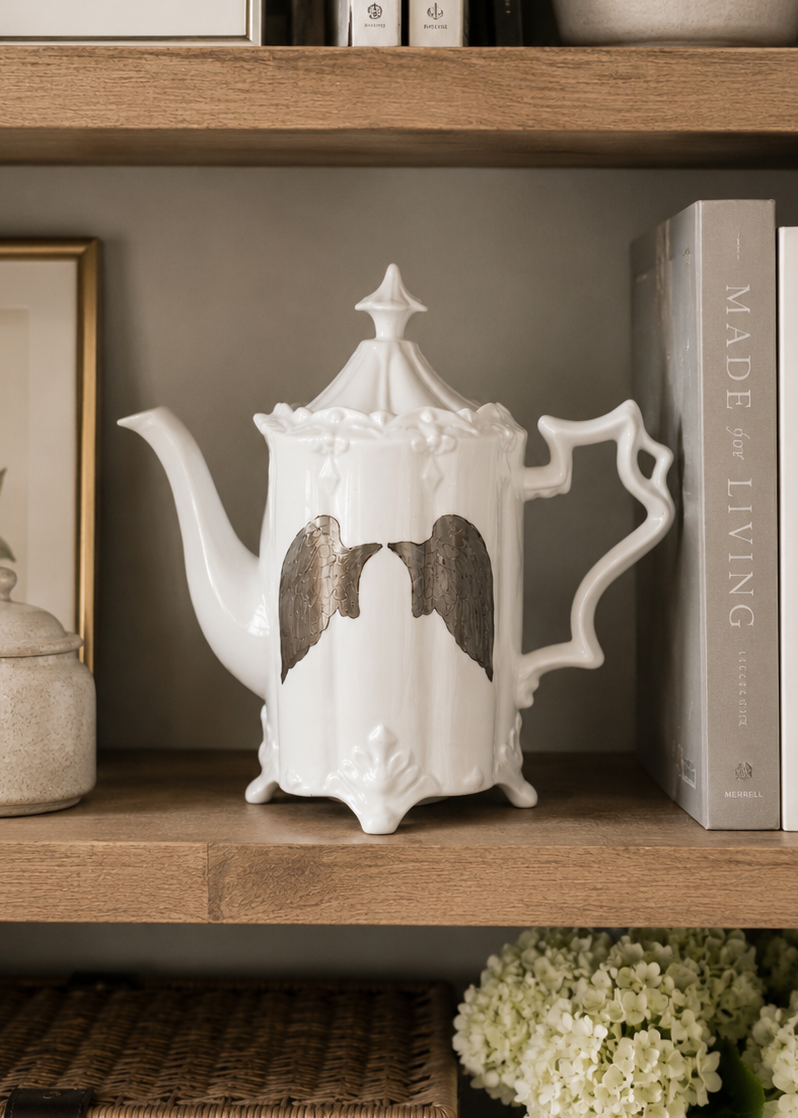 Hand-Painted Angel Wing Porcelain Teapot