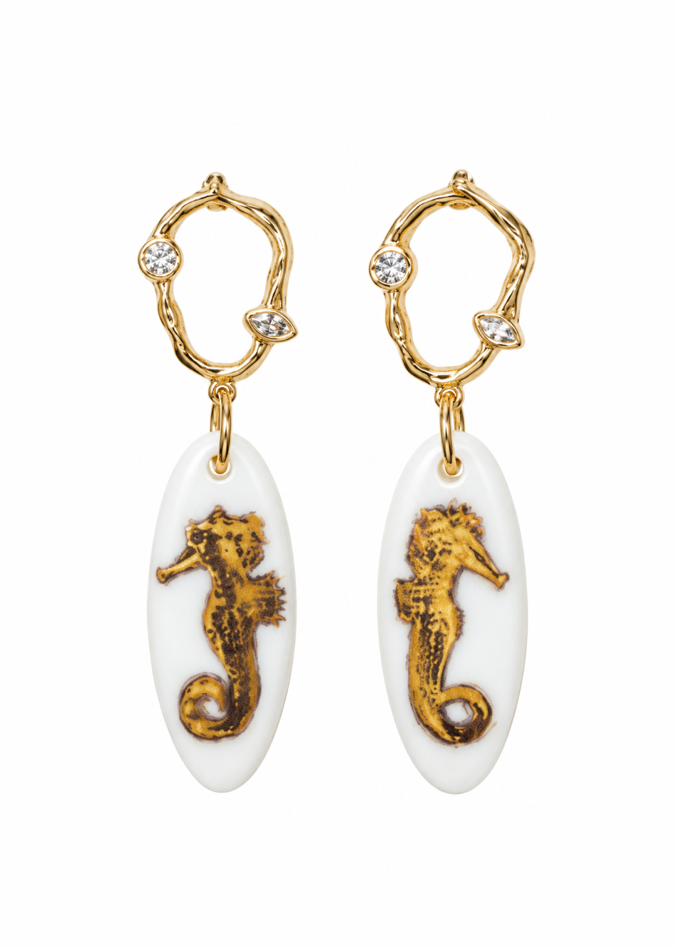 Hand-Painted Porcelain Seahorse Drop Earrings