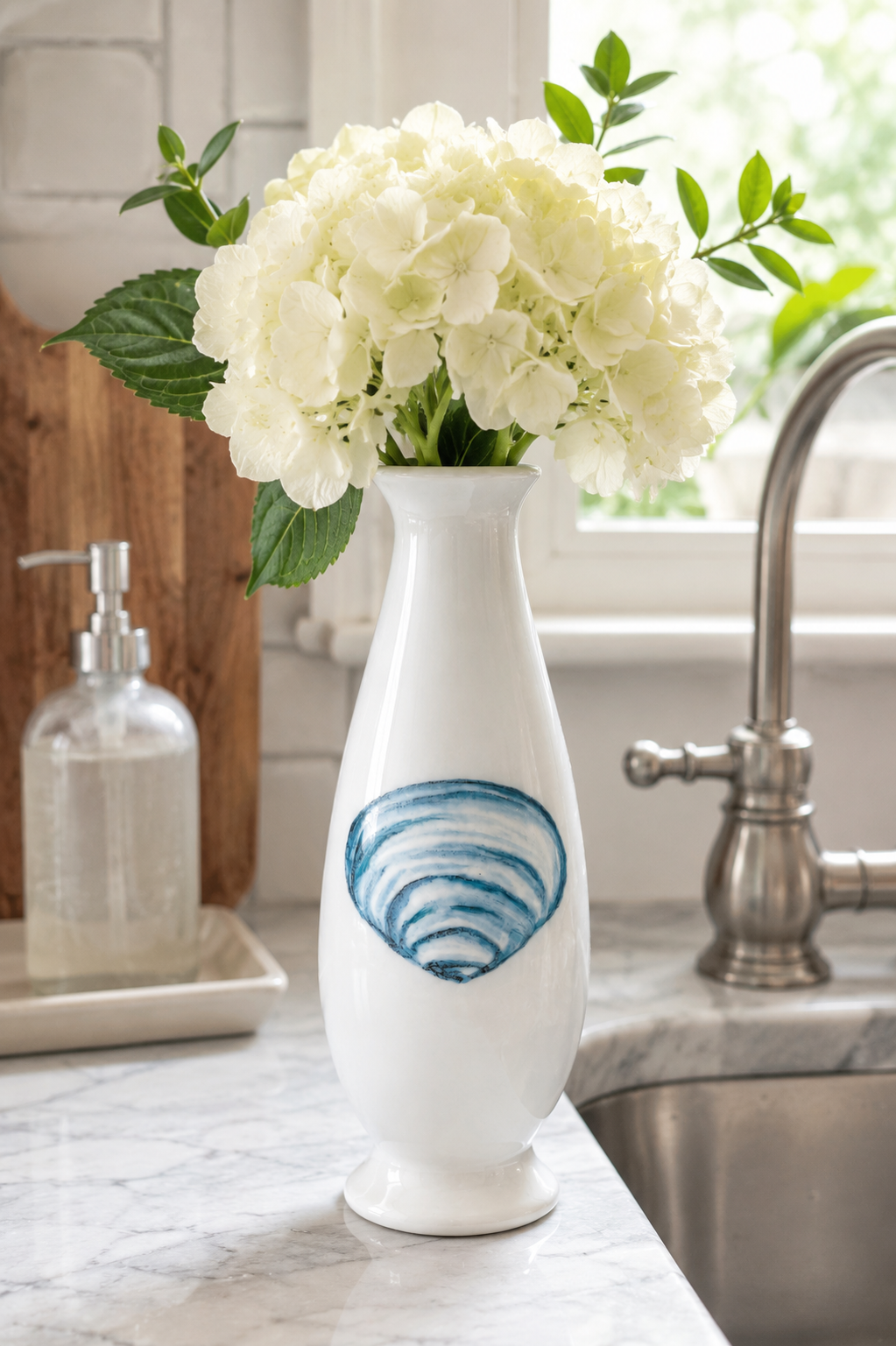 Hand-Painted Coastal Seashell Porcelain Bud Vase