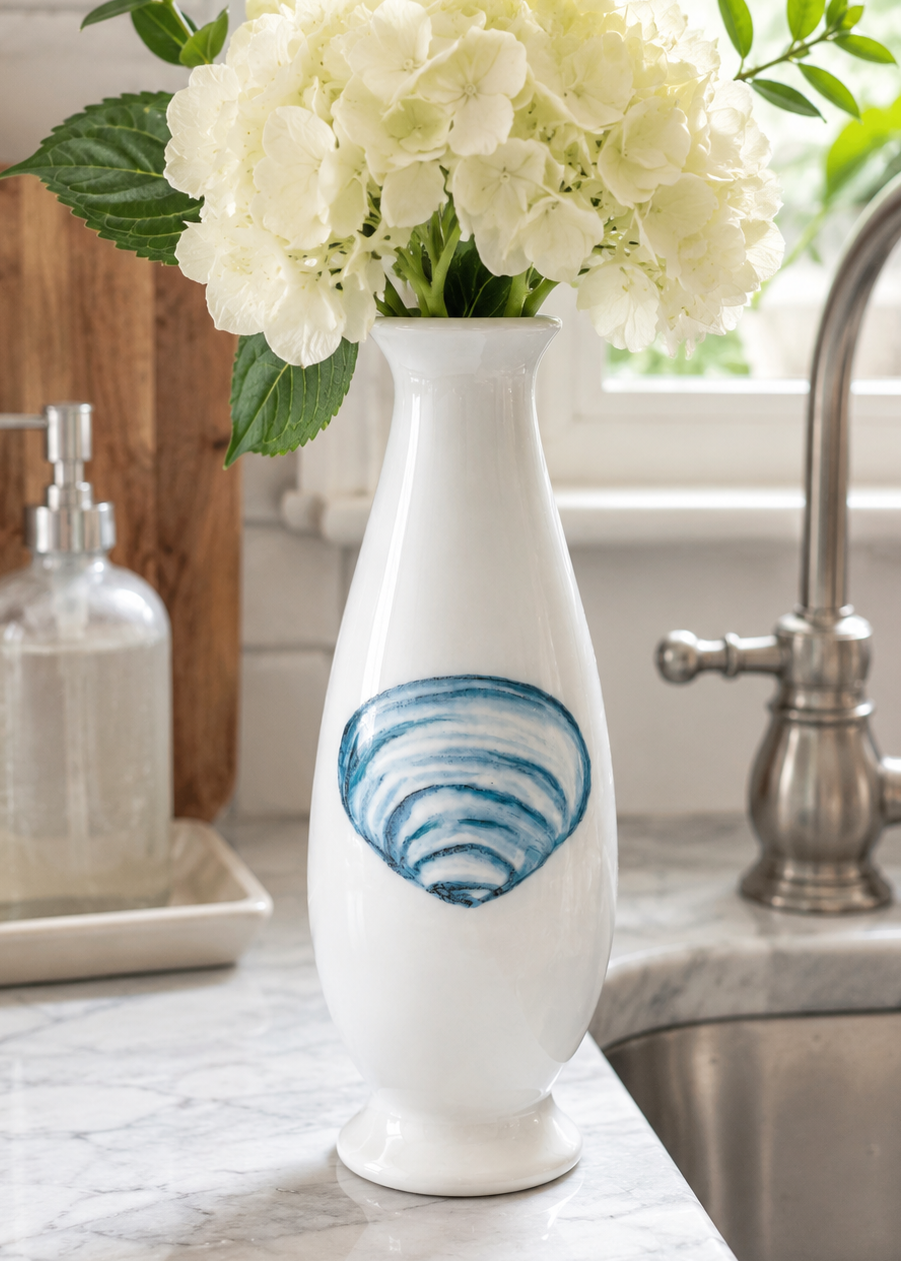 Hand-Painted Coastal Seashell Porcelain Bud Vase