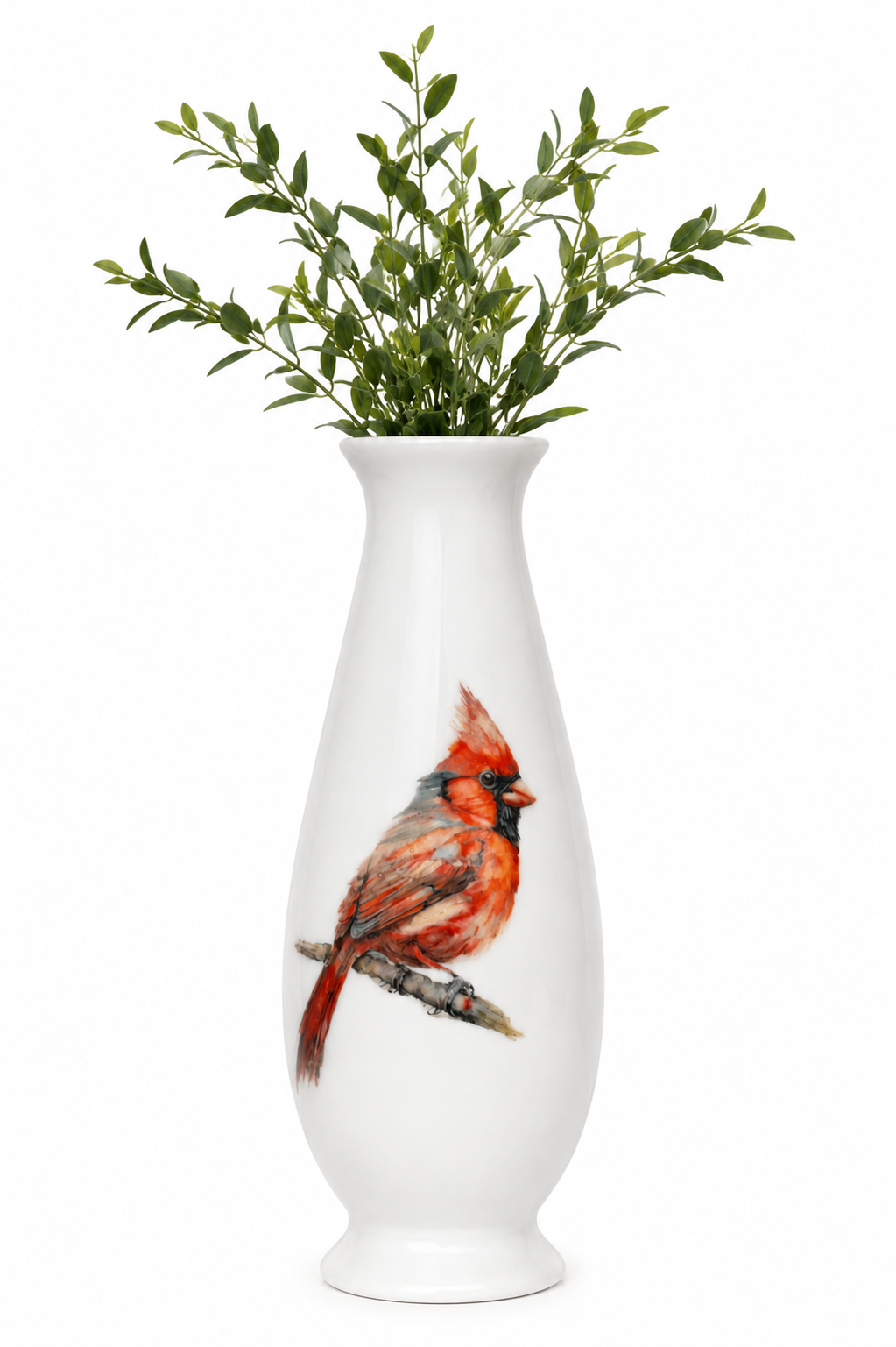 Hand-Painted Cardinal Porcelain Bud Vase