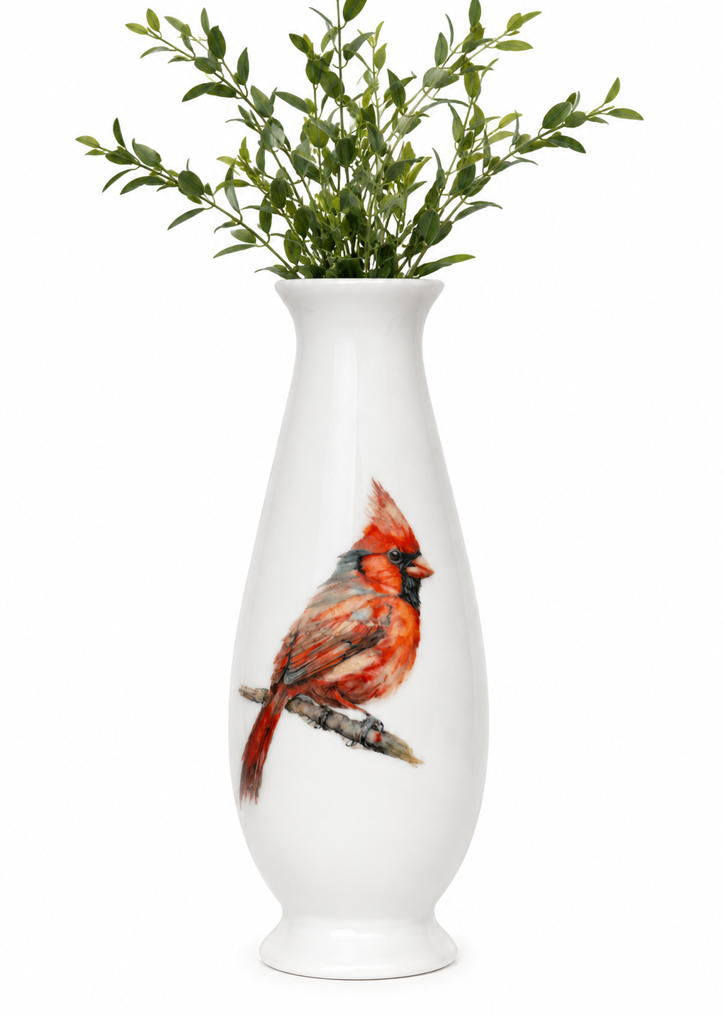 Hand-Painted Cardinal Porcelain Bud Vase