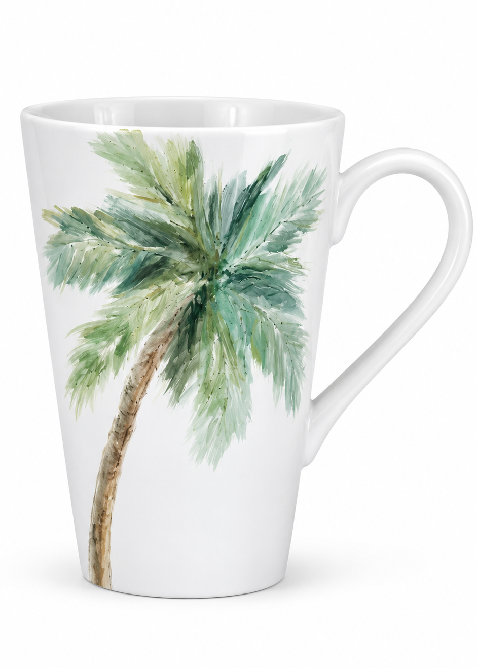 Hand-Painted Palm Tree Porcelain Mug – Coastal Coffee Cup
