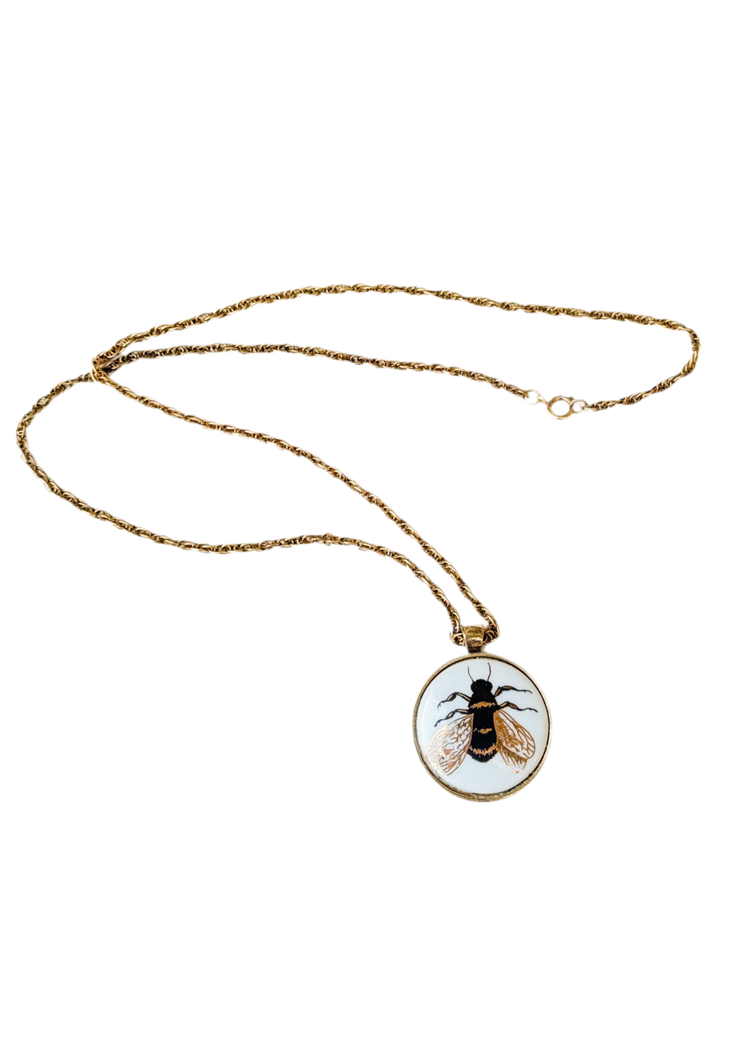 Bee Porcelain Pendant Gold Bezel Gold Chain Necklace