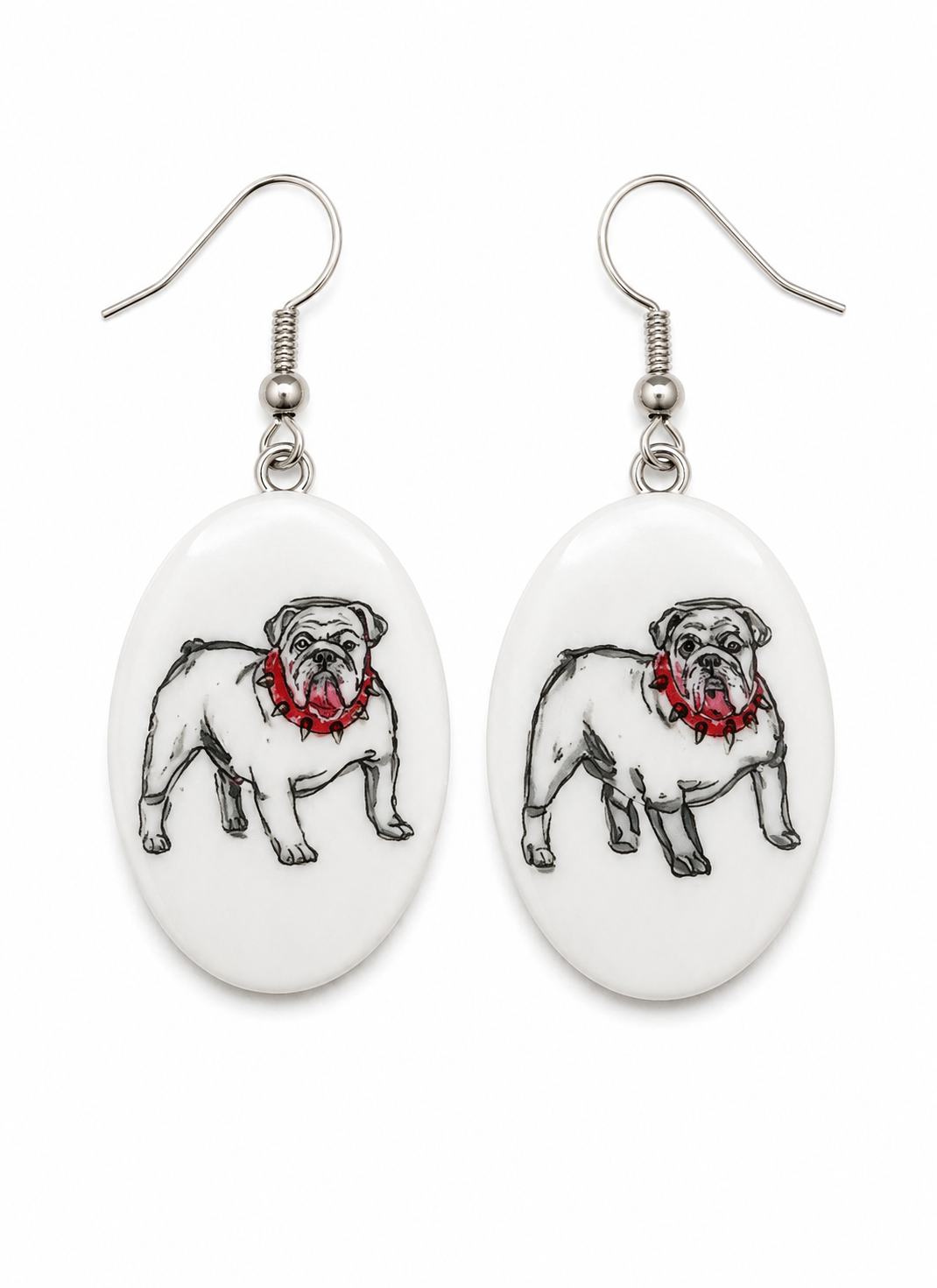 Hand-Painted Bulldog Porcelain Earrings – Game Day Statement Earrings