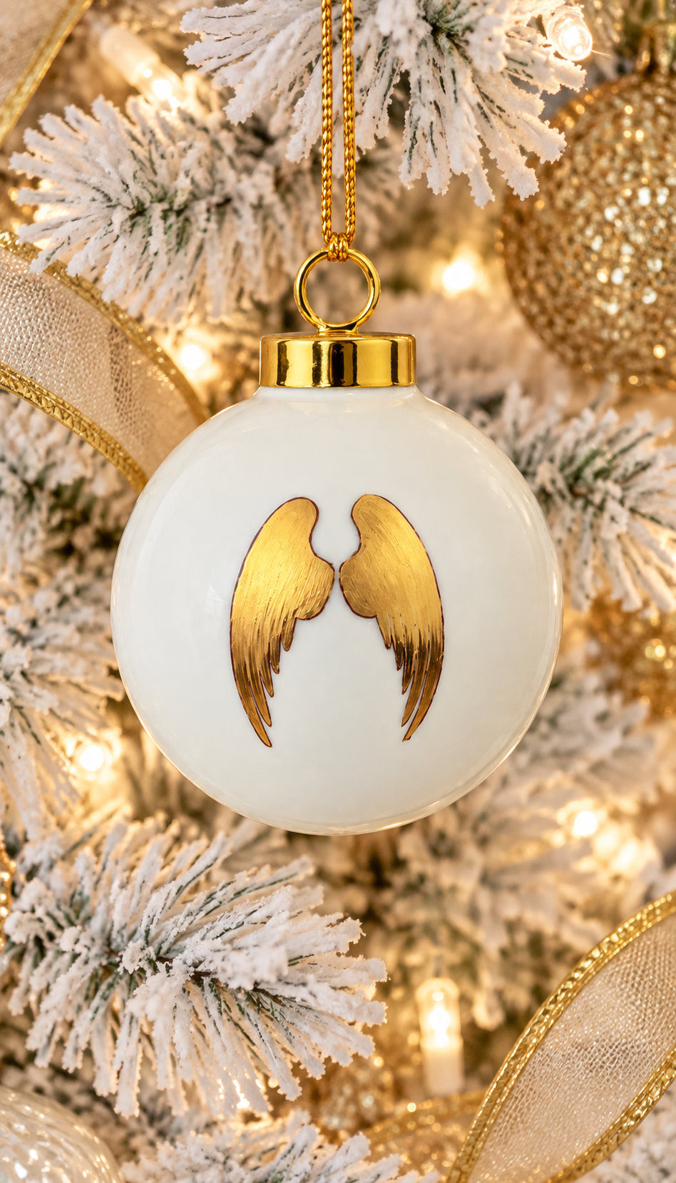 Hand-Painted Gold Angel Wings Porcelain Christmas Ornament