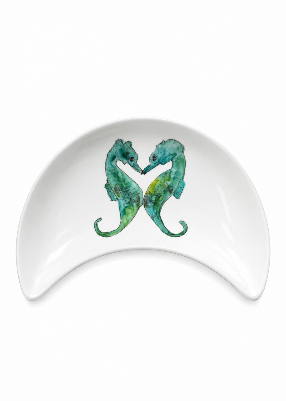 Hand-Painted Coastal Double Seahorse Crescent Vanity Tray