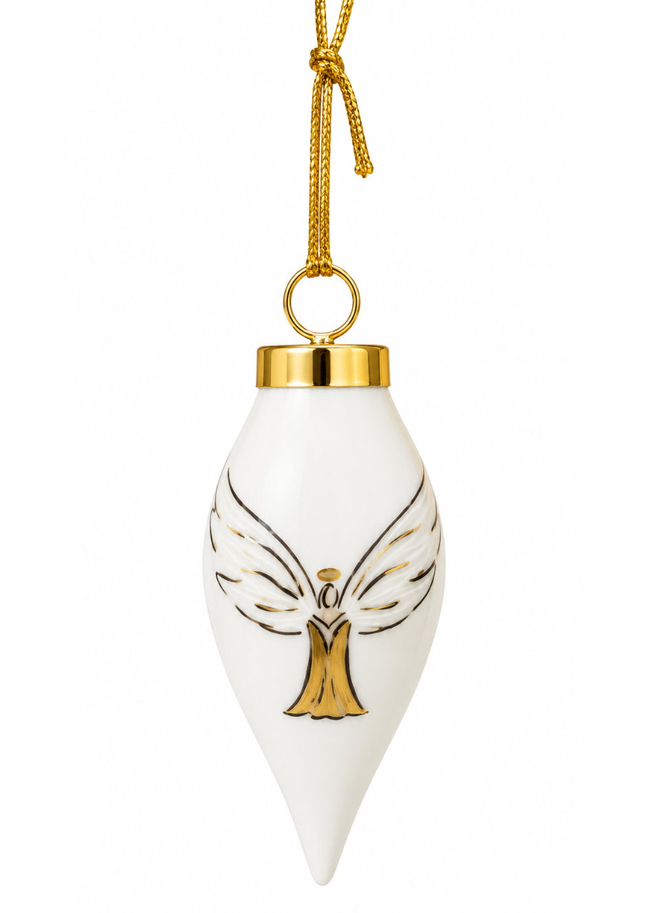 Hand-Painted Porcelain Angel Christmas Ornament – Gold & White