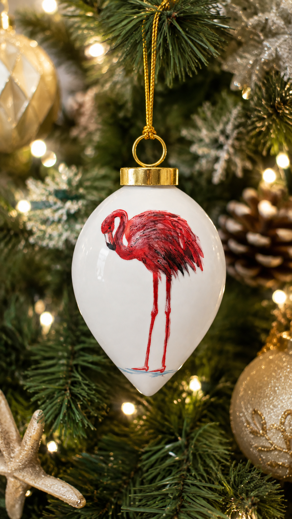 Hand-Painted Pink Flamingo Porcelain Ornament