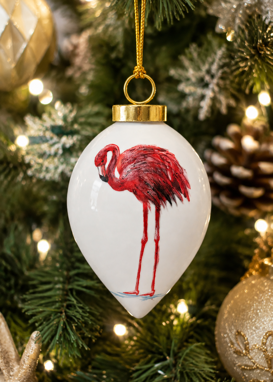 Hand-Painted Pink Flamingo Porcelain Ornament