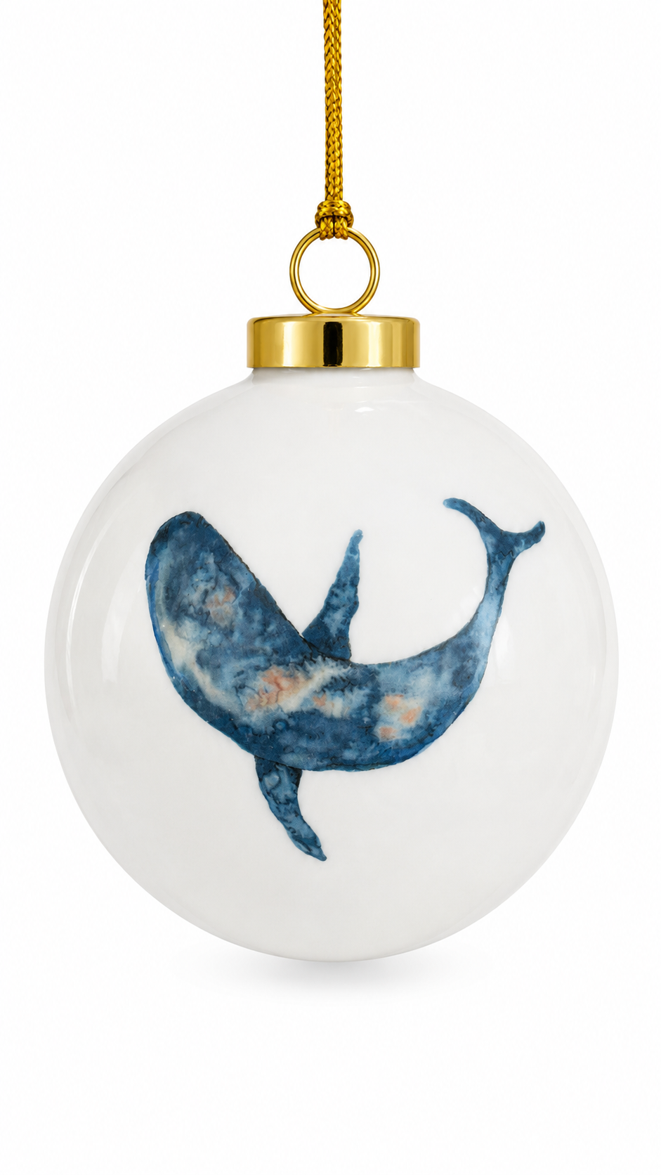 Hand-Painted Blue Whale Porcelain Ornament