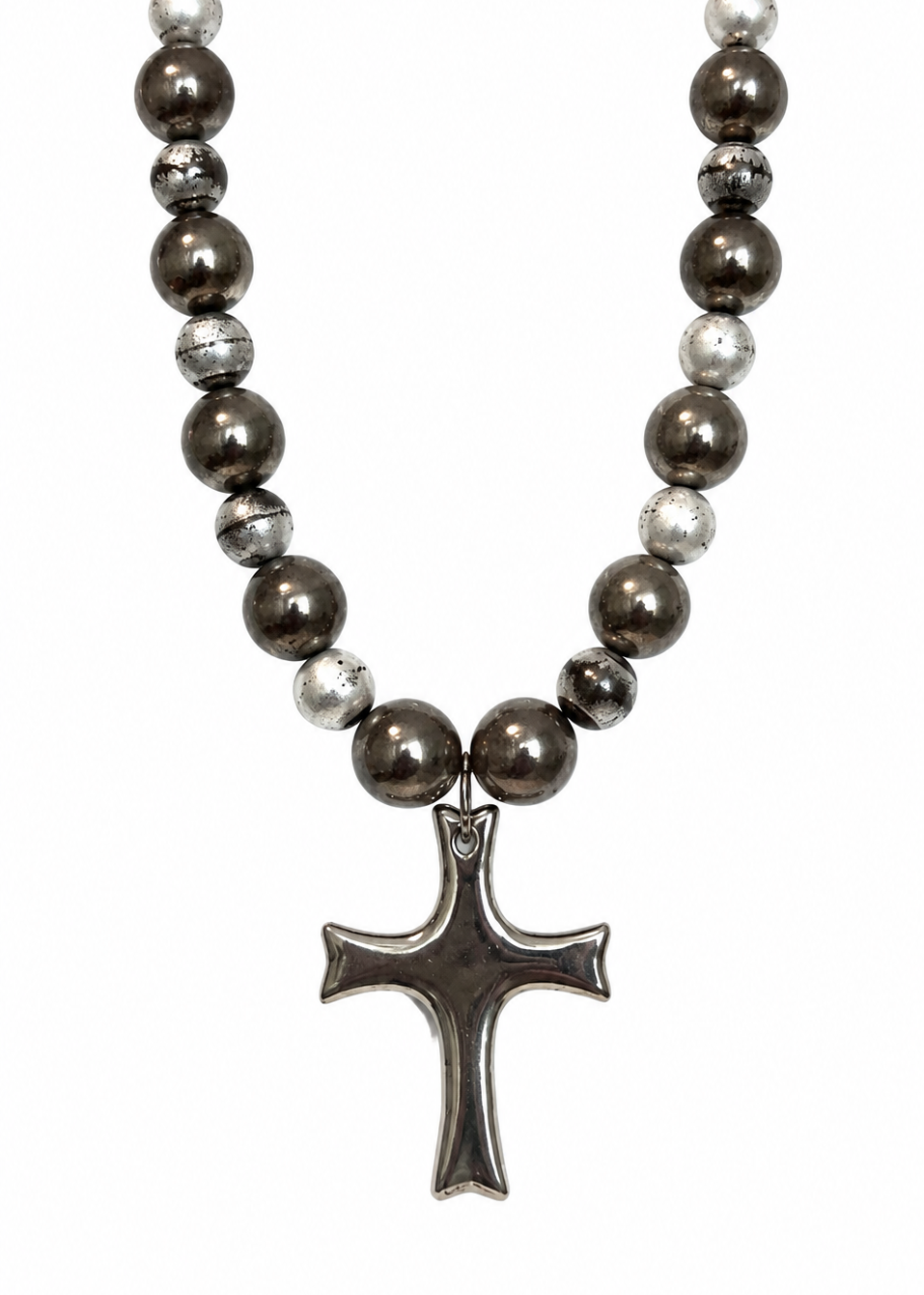 Handcrafted Silver Cross Statement Beaded Necklace | Artisan Christian Jewelry