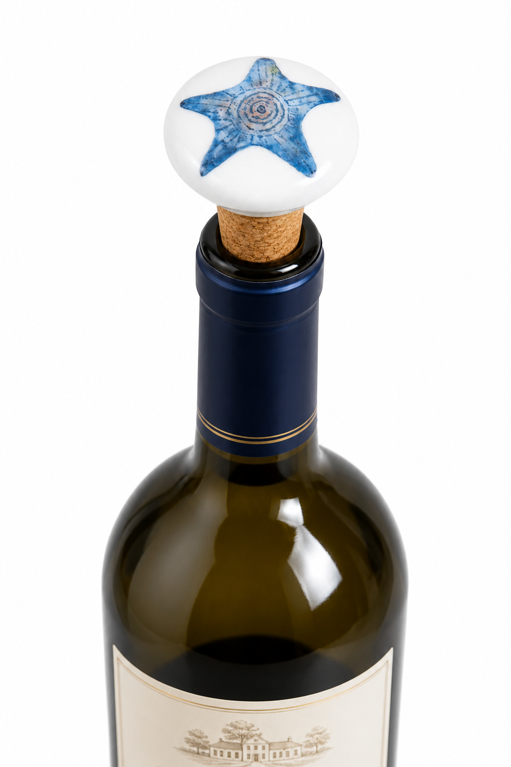 Blue Starfish Porcelain Wine Stopper | Coastal Bottle Stopper | Beach House Gift