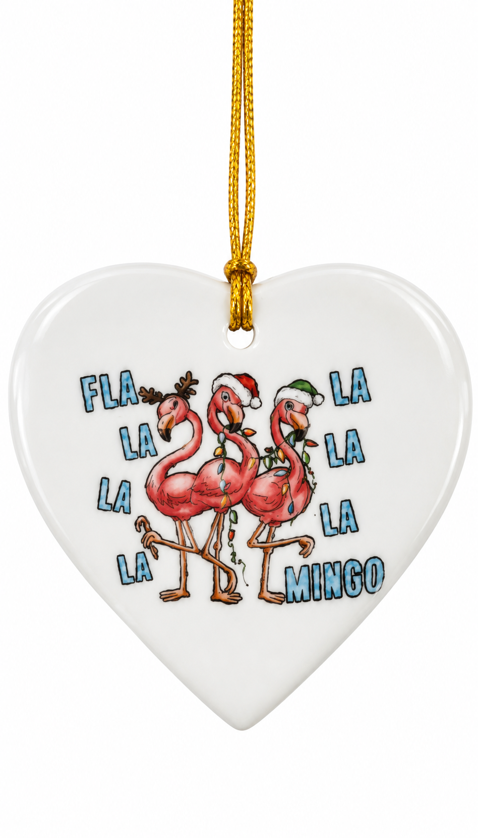 Fa La La Mingo Flamingo Heart Christmas Ornament-Hand-Painted